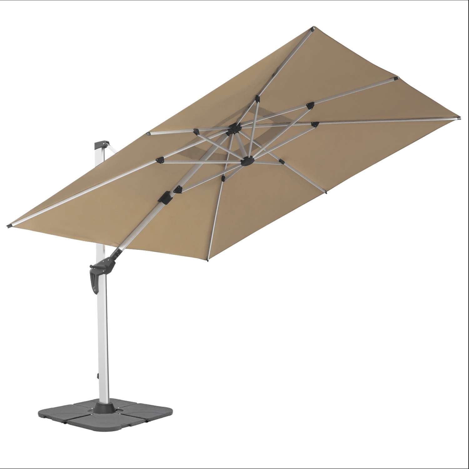 anndora Ampelschirm Sonnenschirm dark natural 3m x 3m quadratisch - 360º drehbar - komplett schwenkbar neigbar - inklusive Betonplattenständer