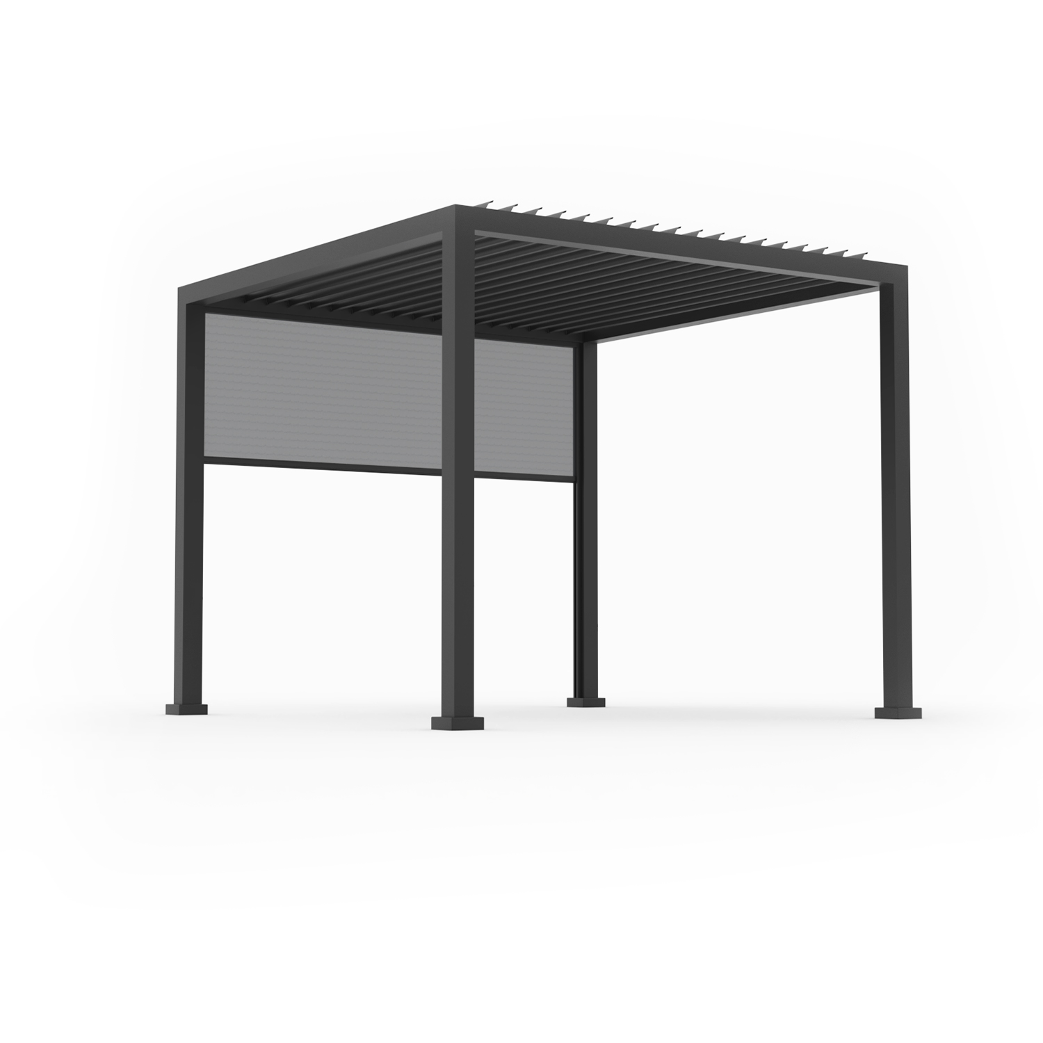 anndora Pergola 3x3 m schwarz + 1xRollo anthrazit - Lamellendach mit Kurbel