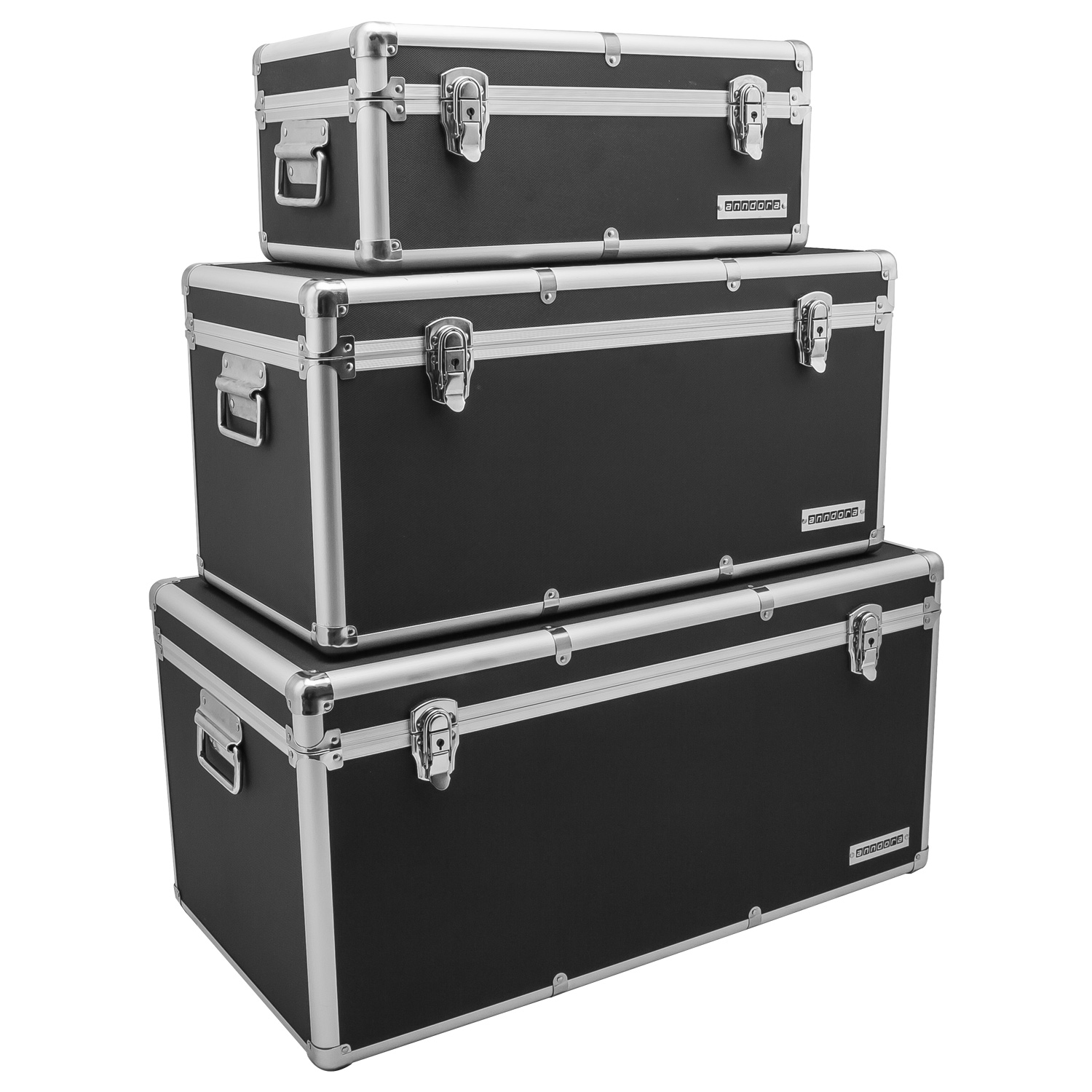 anndora Alu Rahmenkoffer 3er Set Schwarz 155 l Werkzeugkoffer