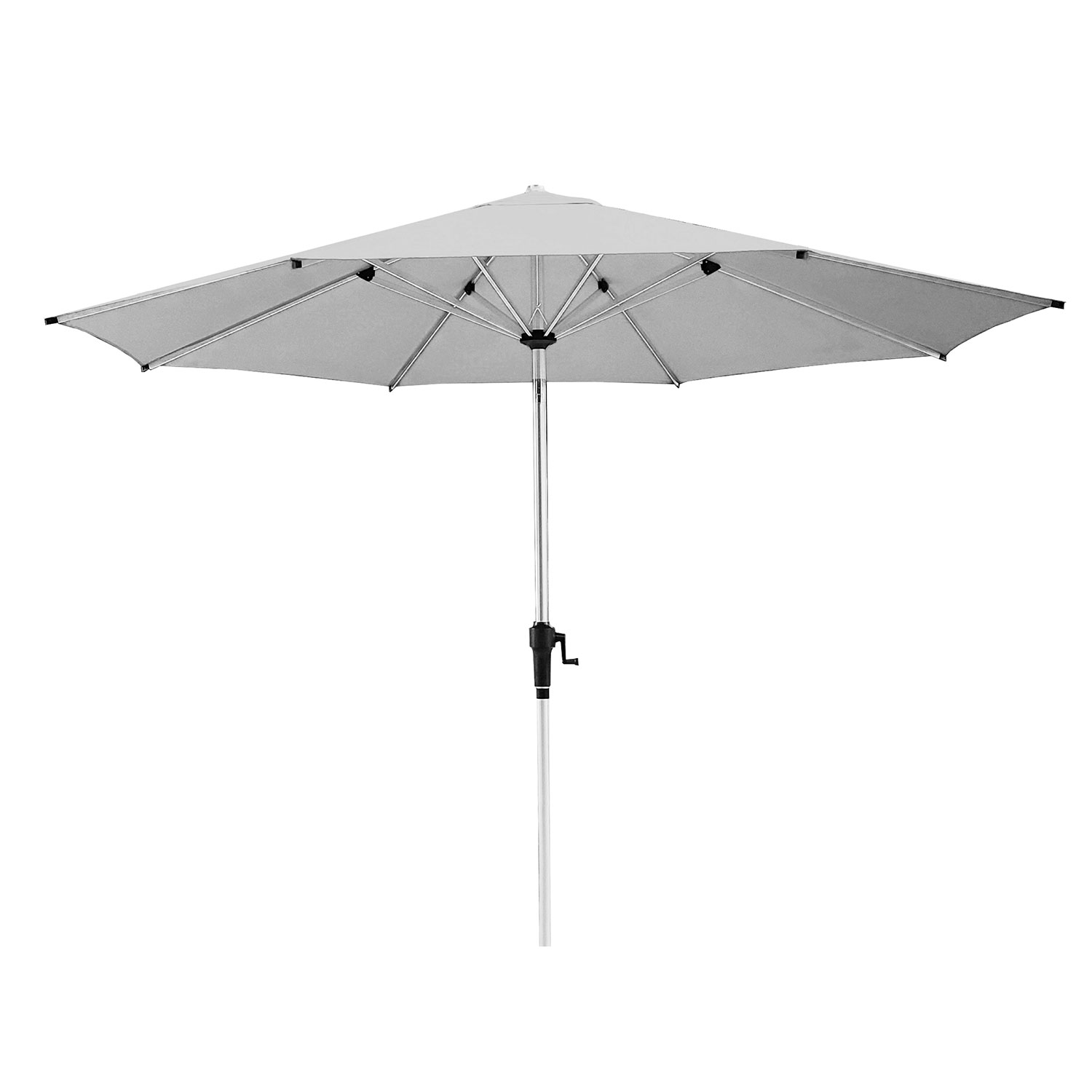 anndora Alu Sonnenschirm 350 cm rund - hellgrau -8 Streben Kurbelsystem - gebürsteter Aluminium Stamm 48mm stark - integriertes Winddach