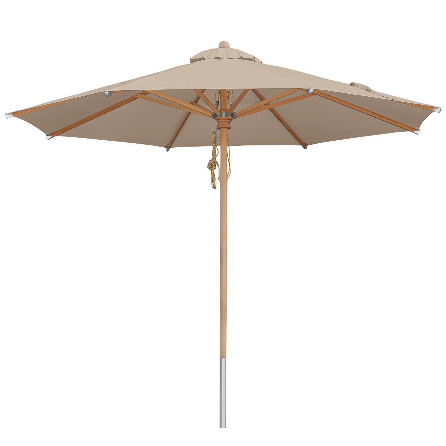 anndora Sonnenschirm 3m mit Holz Buche dark natural - entnehmbare Streben - Seilzug