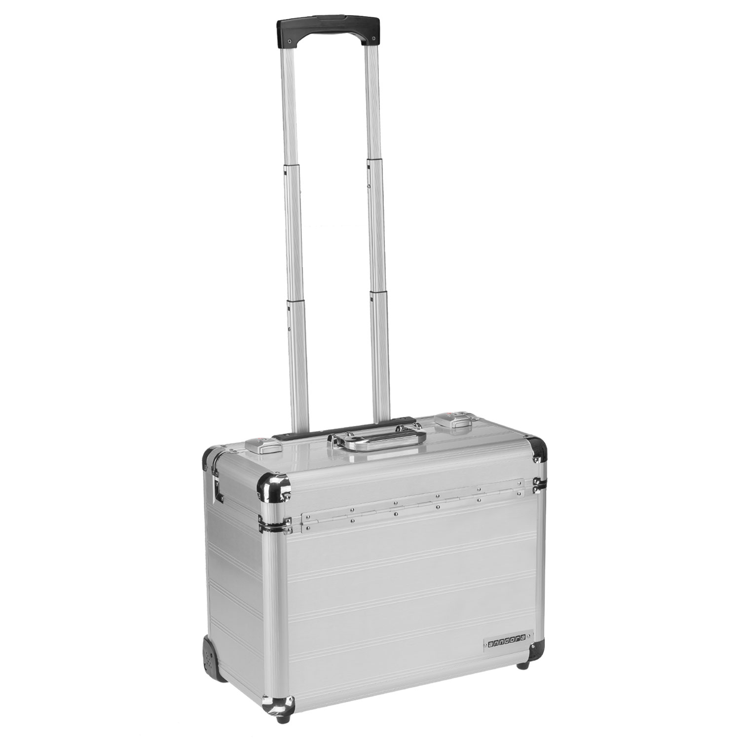 anndora® Pilotenkoffer 2 Rollen - Standfüße - silber Alu Business Trolley Pilotenkoffer Office