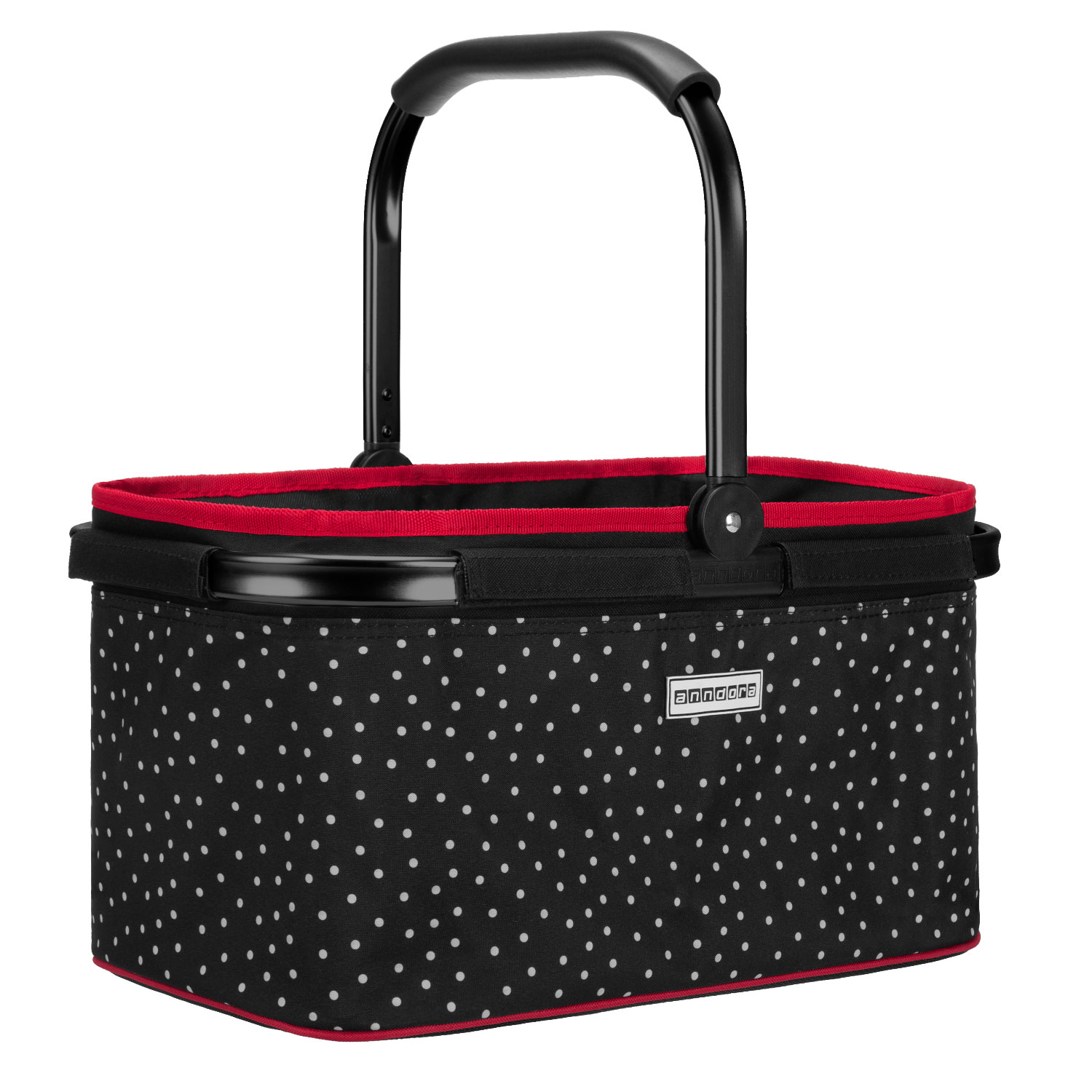 Einkaufskorb mit Klapphenkel Punkte schwarz weiß rot 48 x 30 x 25 cm