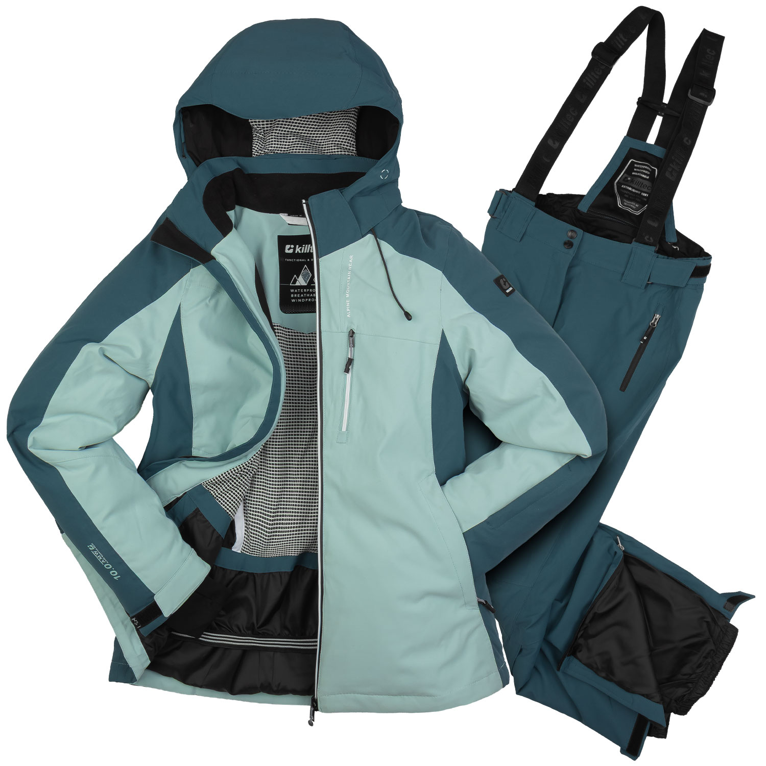 killtec Damen Sport Skianzug Set Skihose Skijacke 46-XXL - eis blau - wasserfest atmungsaktiv PFA frei Schneefang