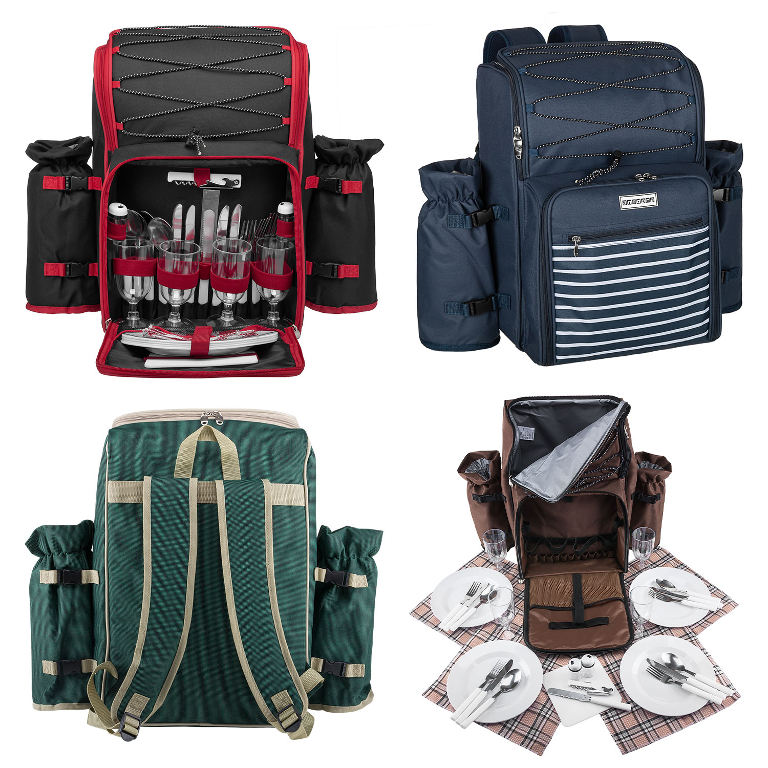 Picknickrucksack für 4 Pers. - grün - mit Geschirr und Besteck - Kühltasche
