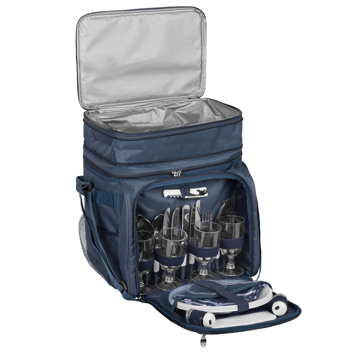 anndora Picknicktasche 4 Pers. blau weiß Kühltasche inkl. 29 Teile AHOI