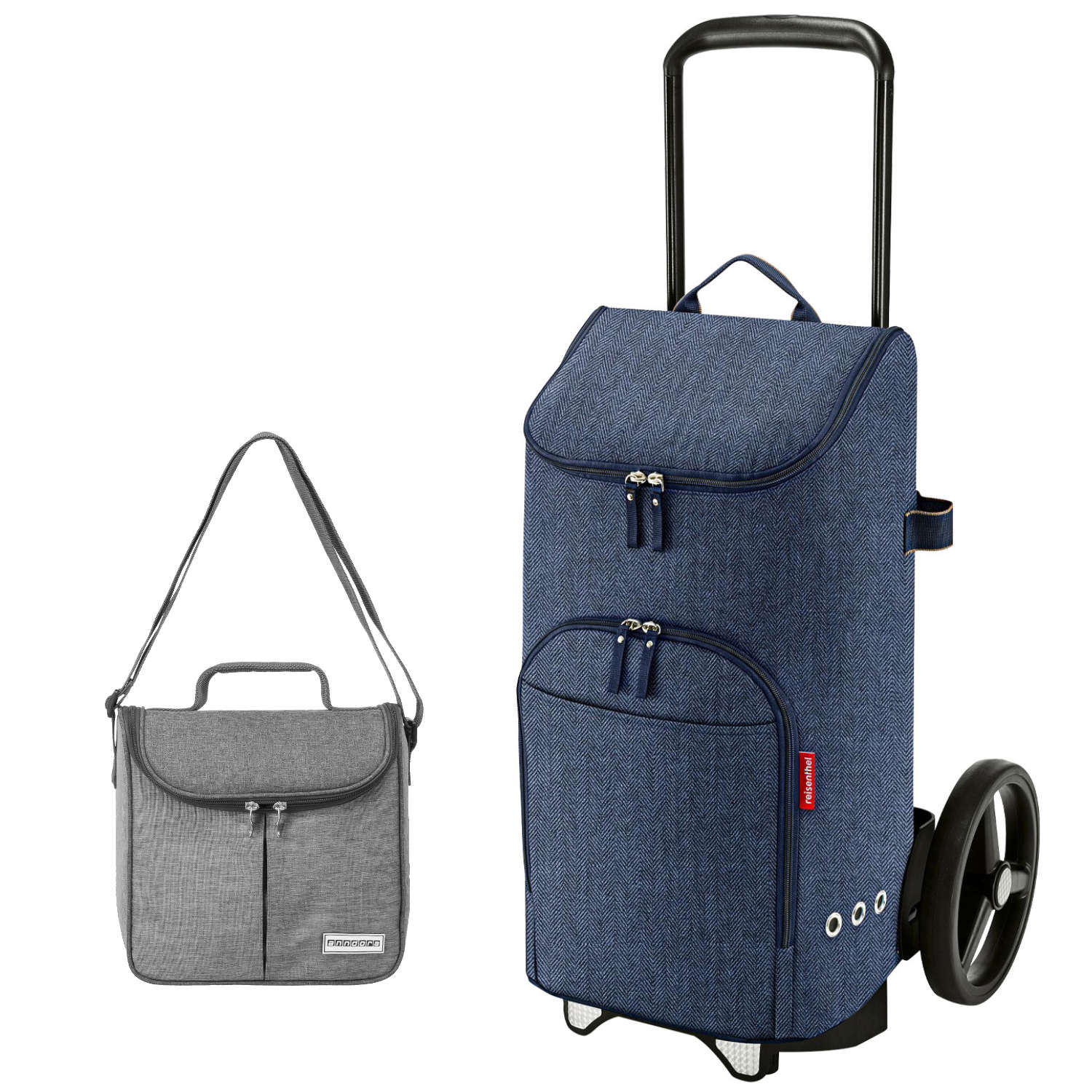 reisenthel Einkaufstrolley rack + bag 45 Liter herringboone dark blue + mini Kühltasche