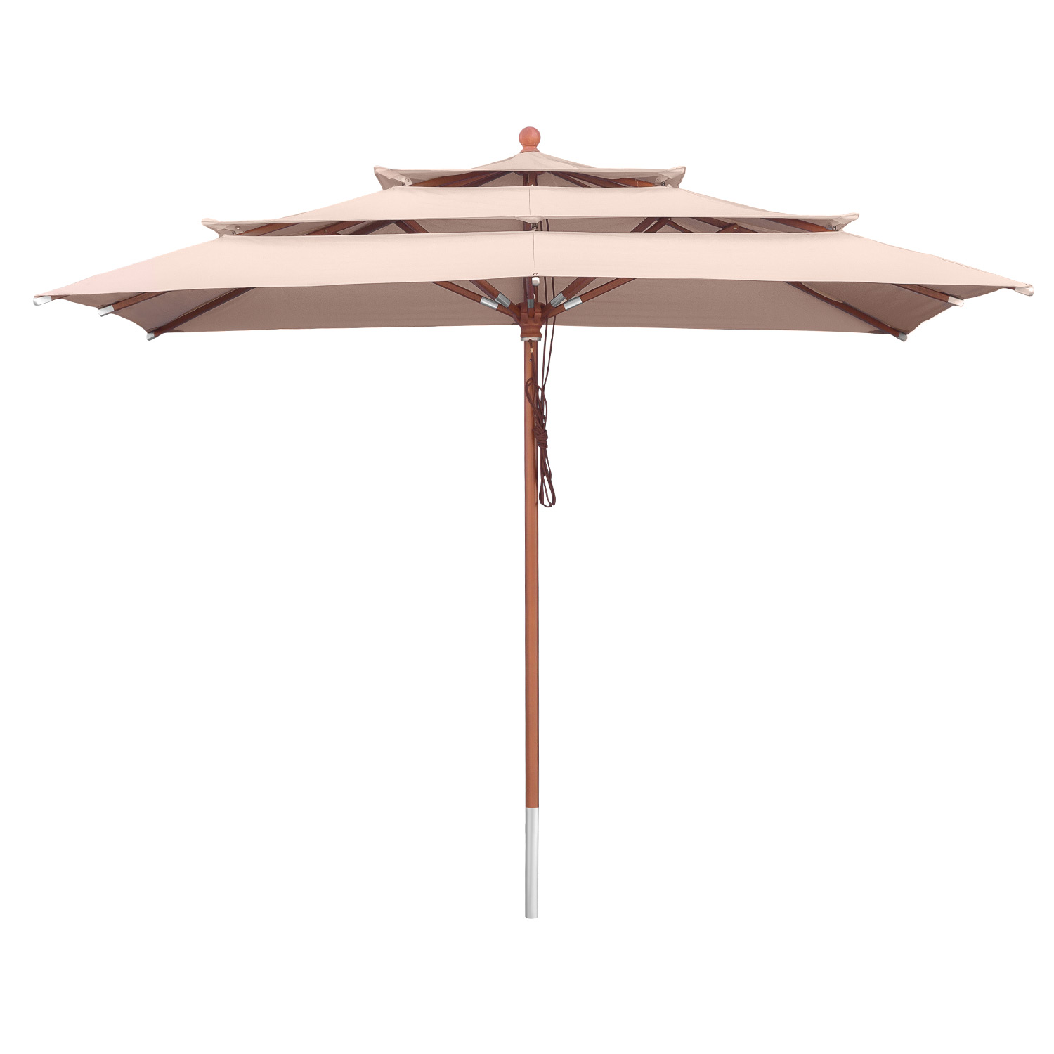 anndora Sonnenschirm 3x3m eckig 3-lagig Dark Natural UV-Schutz