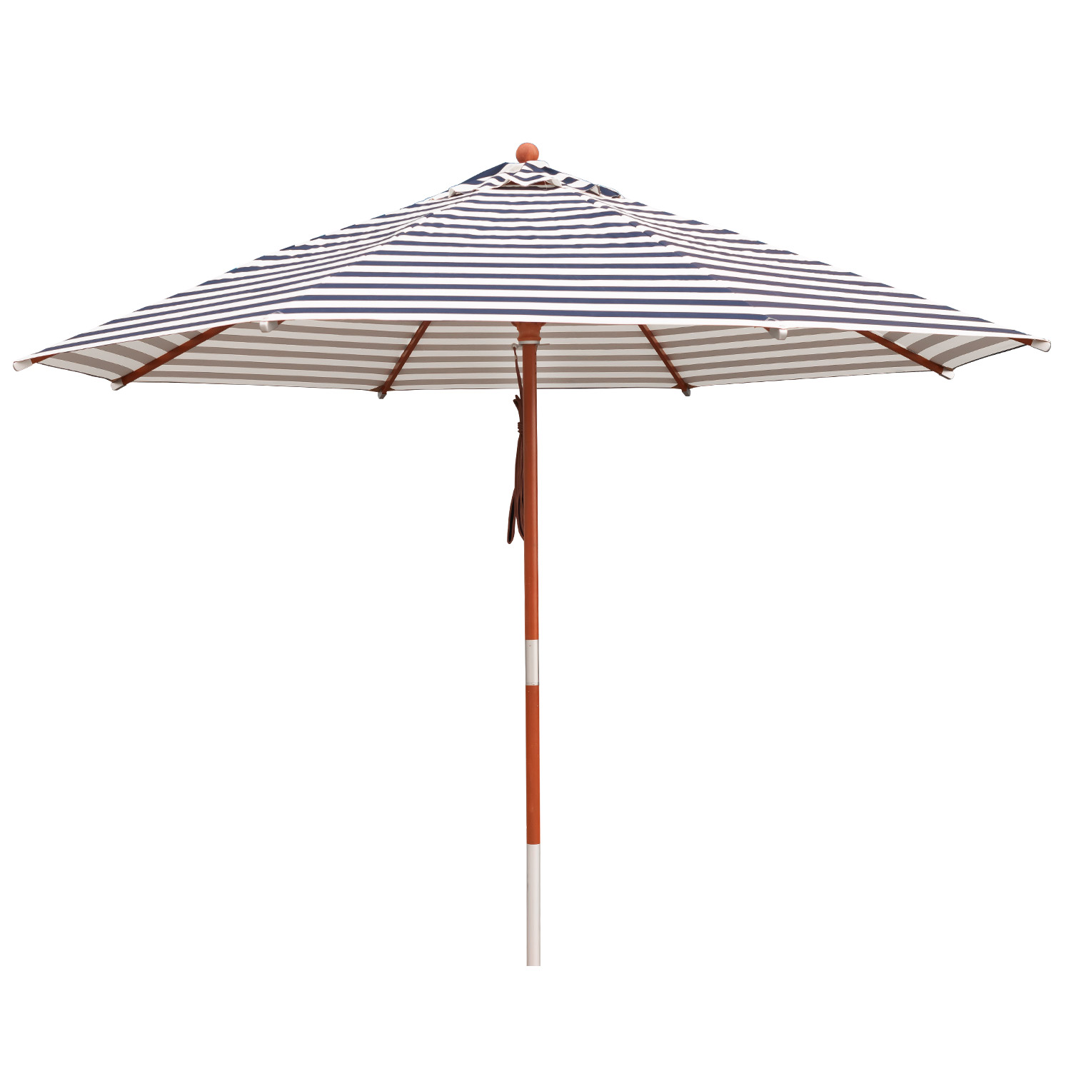 Sonnenschirm blau weiß gestreift - maritimer Gartenschirm mit Holz - Stammschutz Winddach