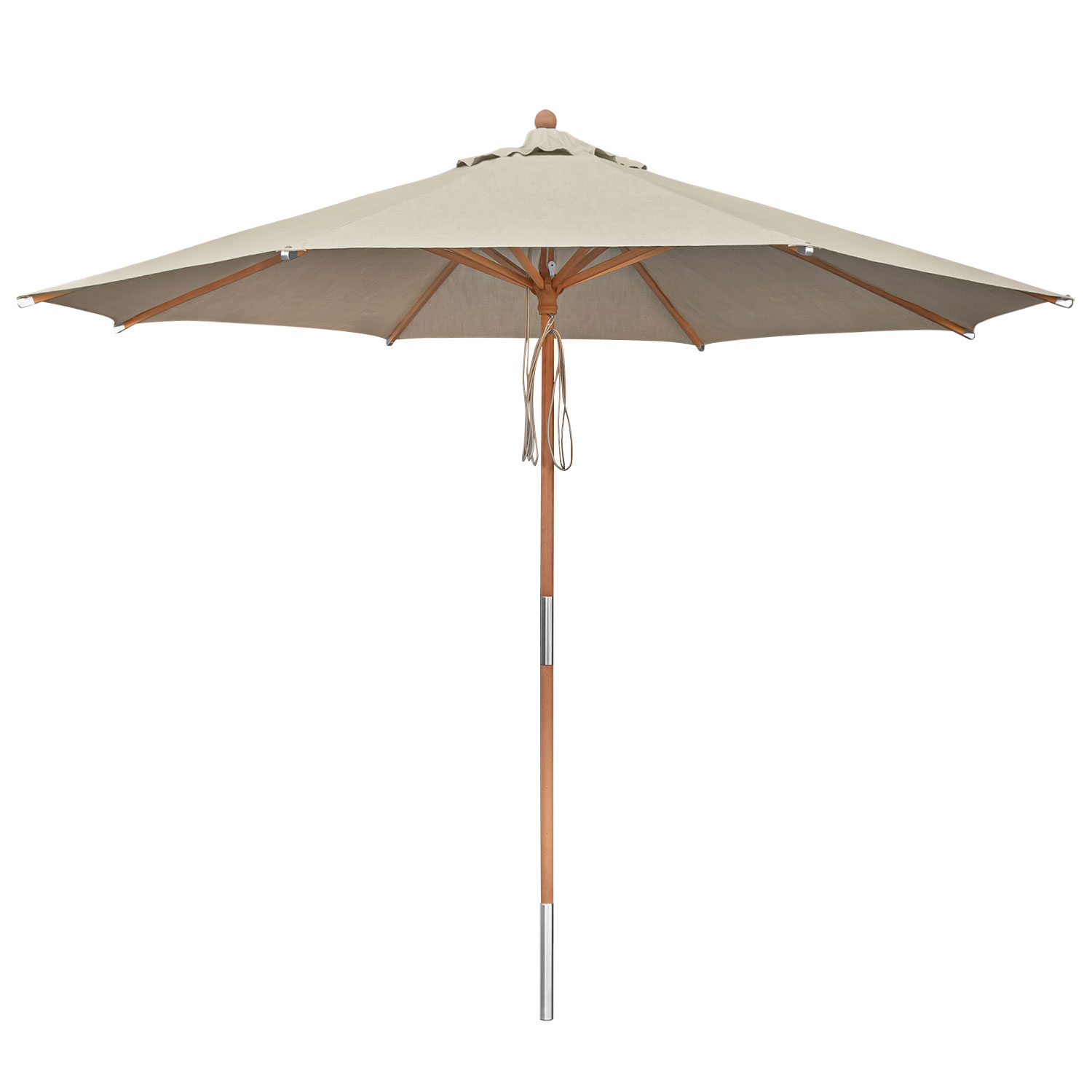 anndora Naturholz Sonnenschirm - Stoff aus Leinen und Baumwolle 3m rund Dark Natural Winddach UV-Schutz