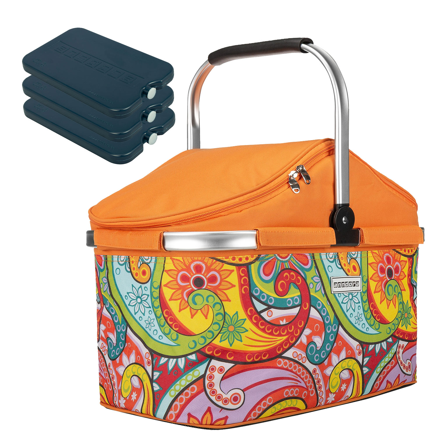 anndora Kühlkorb Isolier Einkaufskorb paisley + 3 Kühlakkus