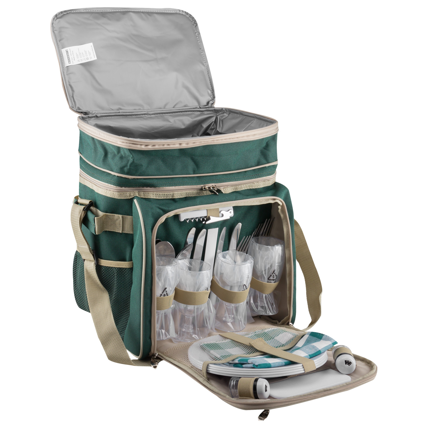 anndora Picknicktasche grün beige Kühltasche inkl. Zubehör 4 Personen 29 Teile
