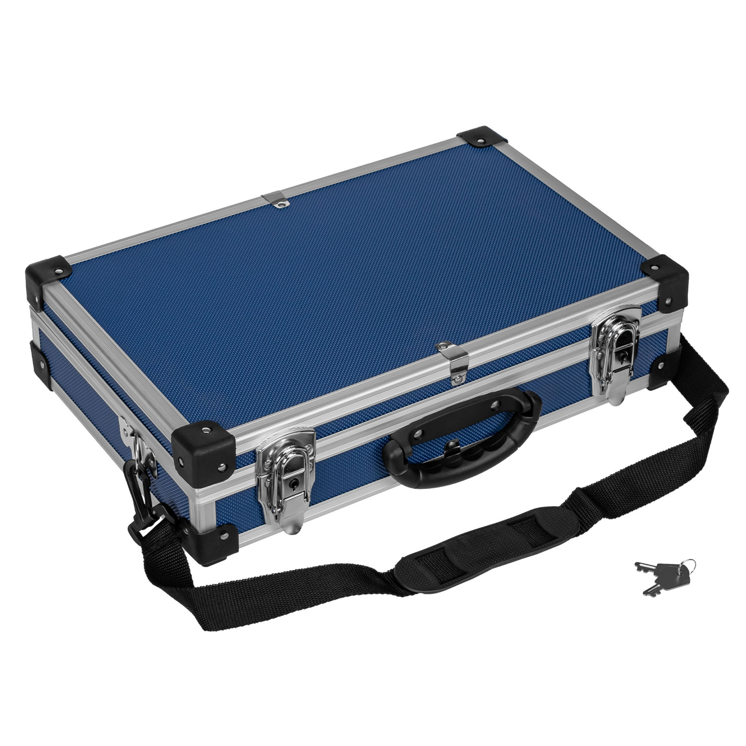 Flacher anndora Werkzeugkoffer blau - mit Gurt -2 abschliessbar - Kunststoffecken - Schnappschloesser - Trageggurt