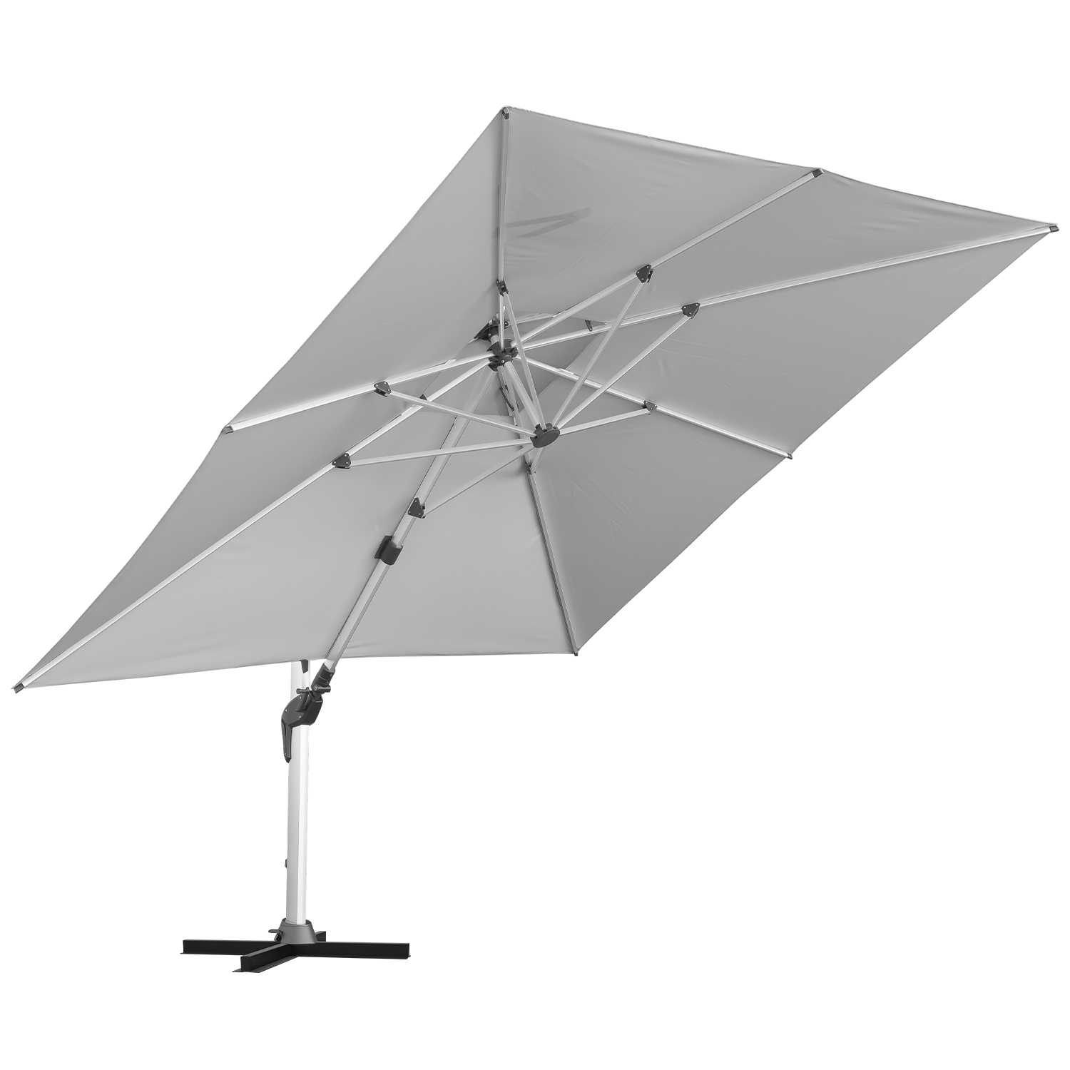 anndora 3,5 x 3,5m Alu Ampelschirm quadratisch silber grau - Kurbelöffnung - Doppeldach - Polyester - 360° Drehung