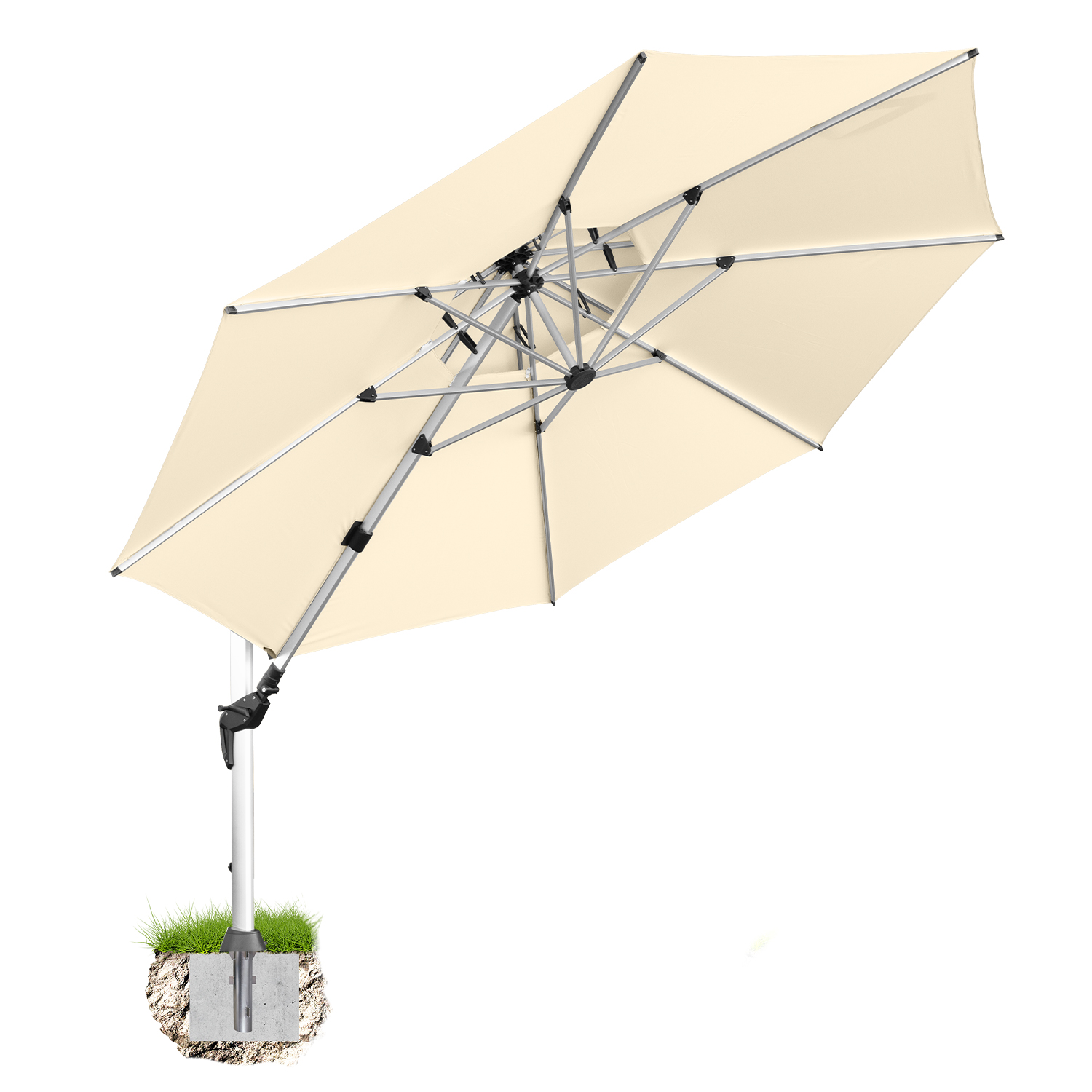 anndora Ampelschirm Sonnenschirm natural 4m rund - 360º drehbar - komplett schwenkbar neigbar - inklusive Sonnenschirm - Bodenanker