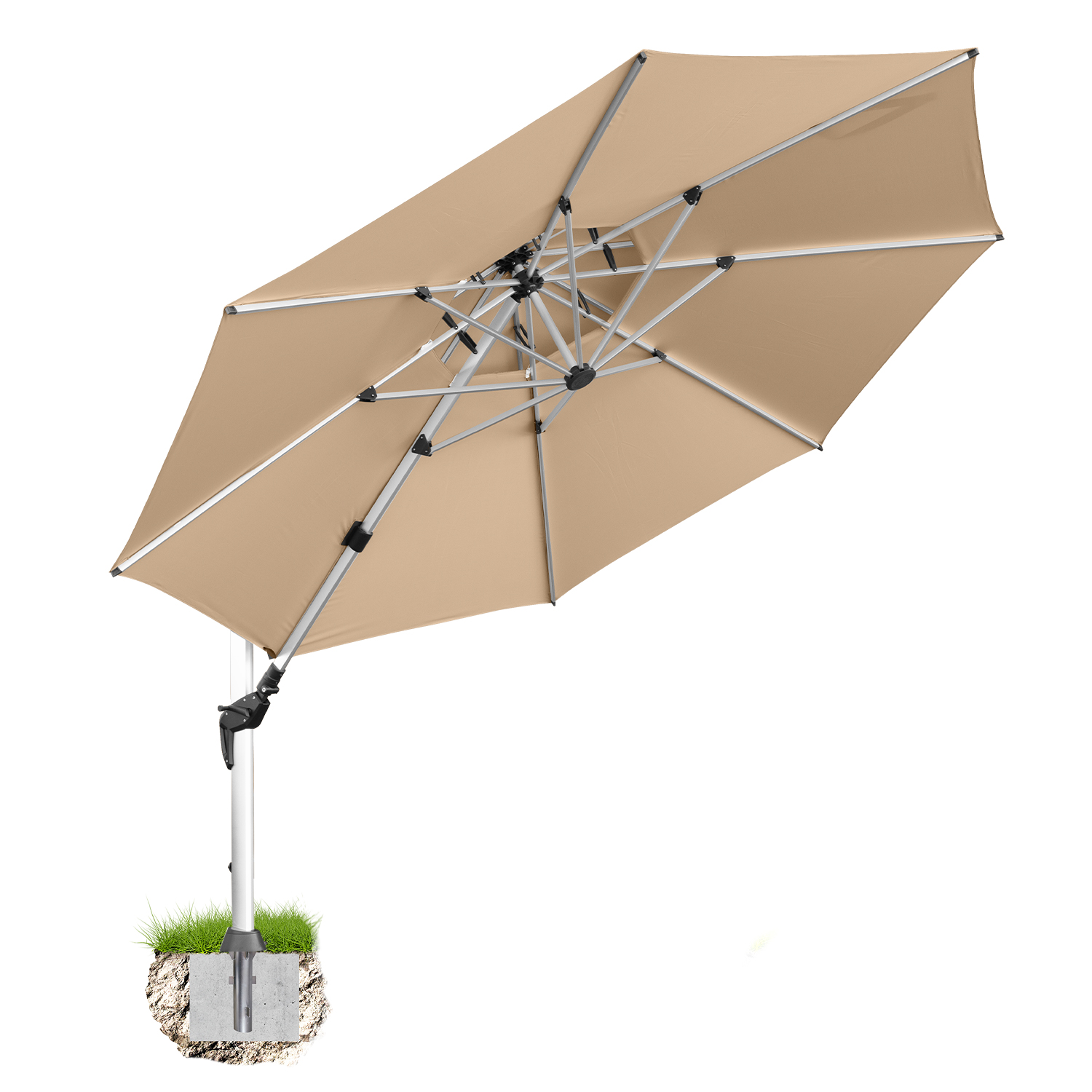 anndora Ampelschirm Sonnenschirm dark natural 4m rund- 360º drehbar - komplett schwenkbar neigbar - Bodenanker inklusive