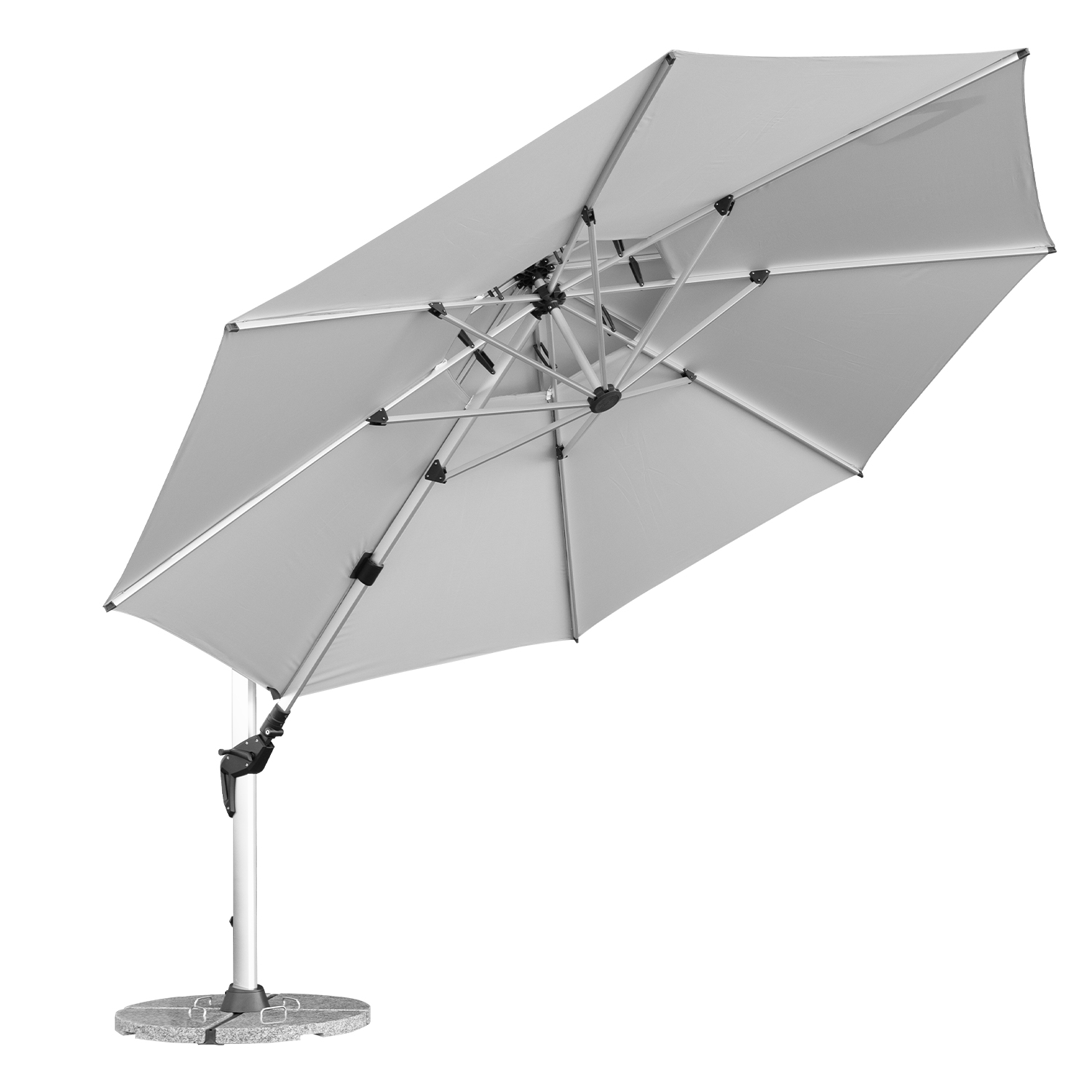 anndora Ampelschirm Sonnenschirm silber grau 4m rund - 360º drehbar - komplett schwenkbar neigbar - inklusive 4 Granitplatten