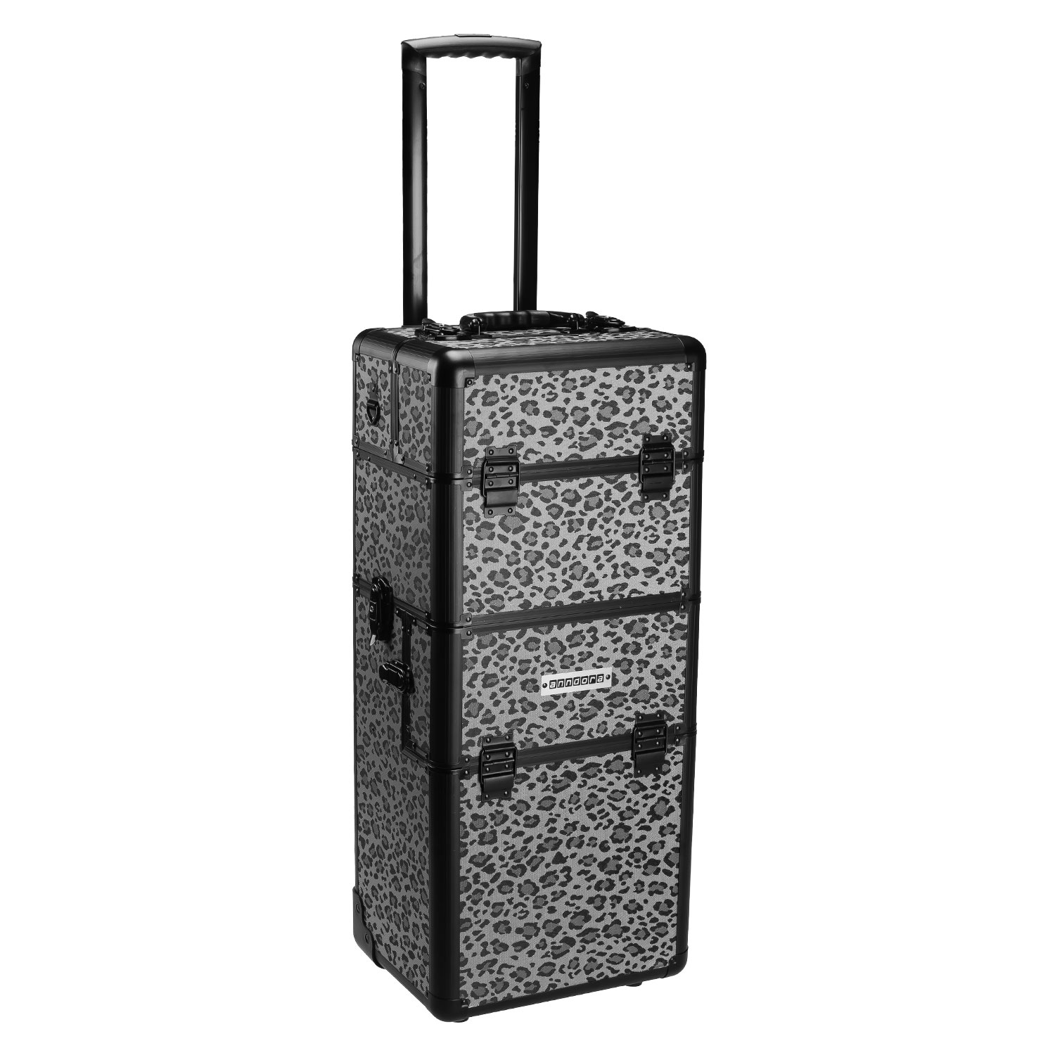anndora LEO NOIR Beauty Trolley –Multikoffer mit Hartschalen Rollkoffer - Schminkkoffer mit faltbarem Deckel - Tragegurt und Schlüssel