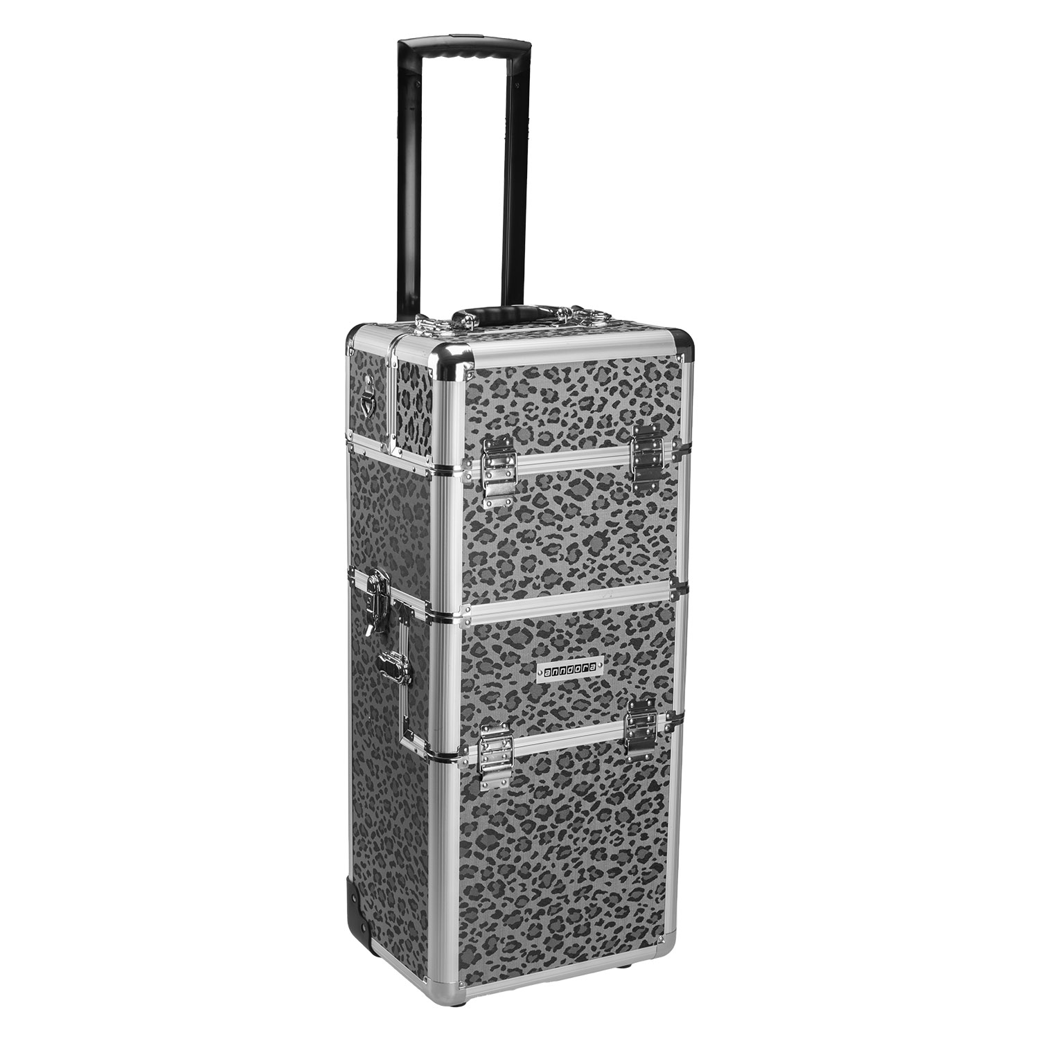 anndora LEO SNOW Beauty Trolley –Multikoffer mit Hartschalen Rollkoffer - Schminkoffer mit faltbarem Deckel - Tragegurt und Schlüssel