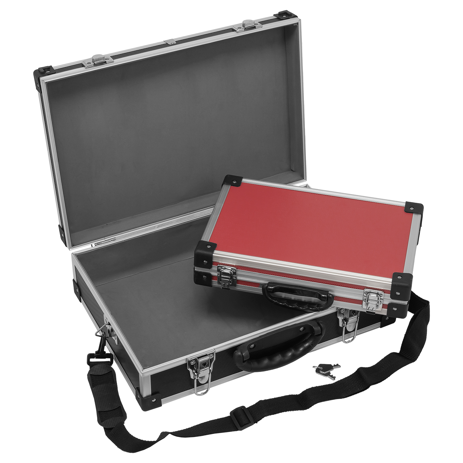 anndora Tablet Koffer + Laptop Koffer - Künstlerkoffer - Malkoffer - nestbar - schwarz mit Tragegurt - rot mit Schnallen