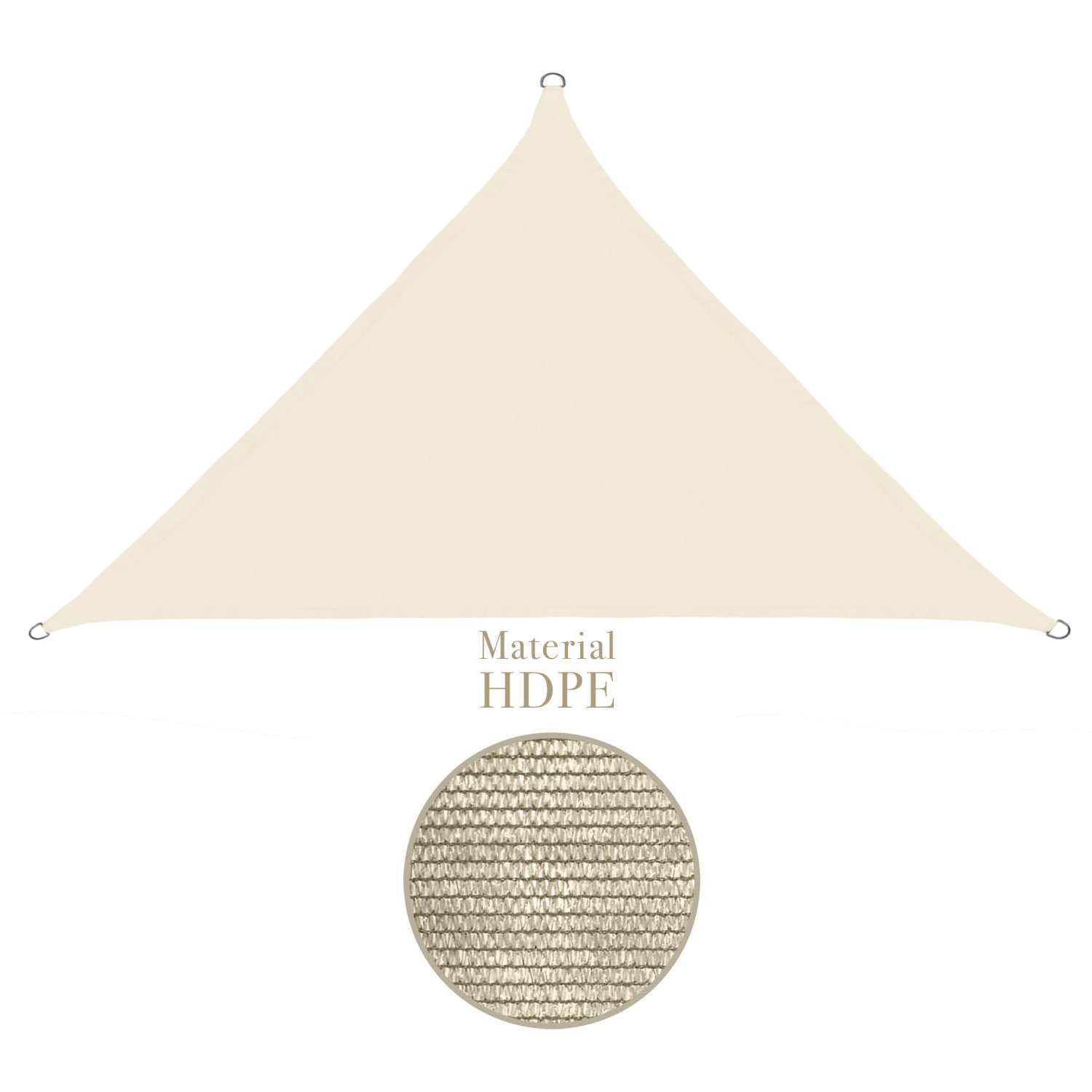 Sonnensegel dreieckig - 4x4x5,65 m - 100% HDPE - beige - luftdurchlässig - - UV-Schutz - reißfest - verstärkte Kanten - doppelte Nähte