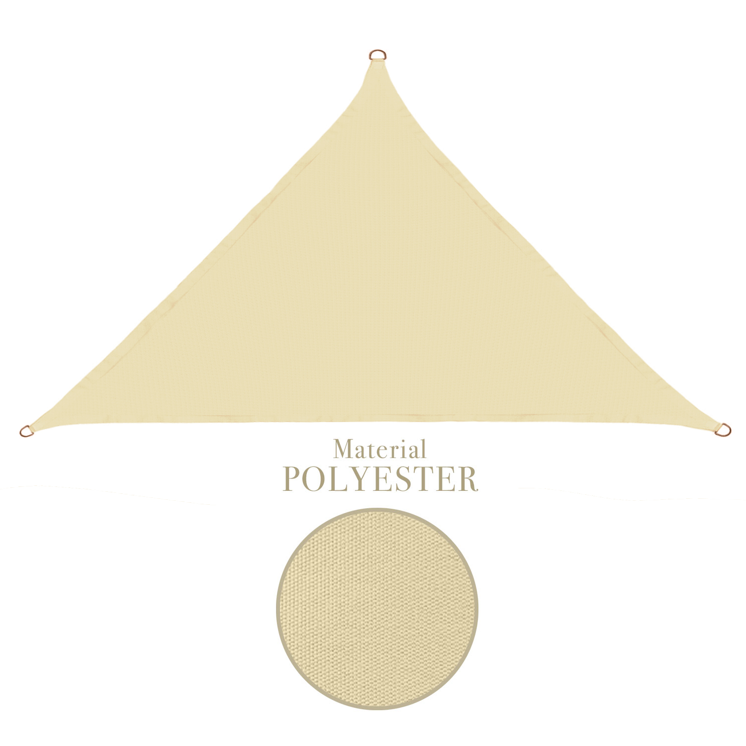 Sonnensegel - dreieckig - 4x4x5x65 m - 100 % Polyester - PU-beschichtet - reißfest - verstärkte Kanten - doppelte Nähte - luftdurchlässig - beige rechtwinklig