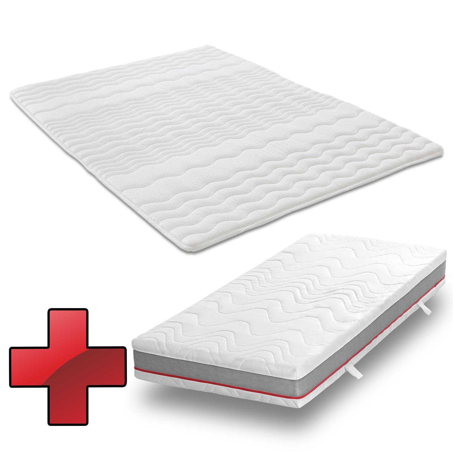 Ergonomische Taschenfederkernmatratze Sleezzz Premium 90 x 200 cm, Höhe 23 cm, Härtegrad H2/H3 + Matratzentopper / Matratzenauflage 90 x 200 cm