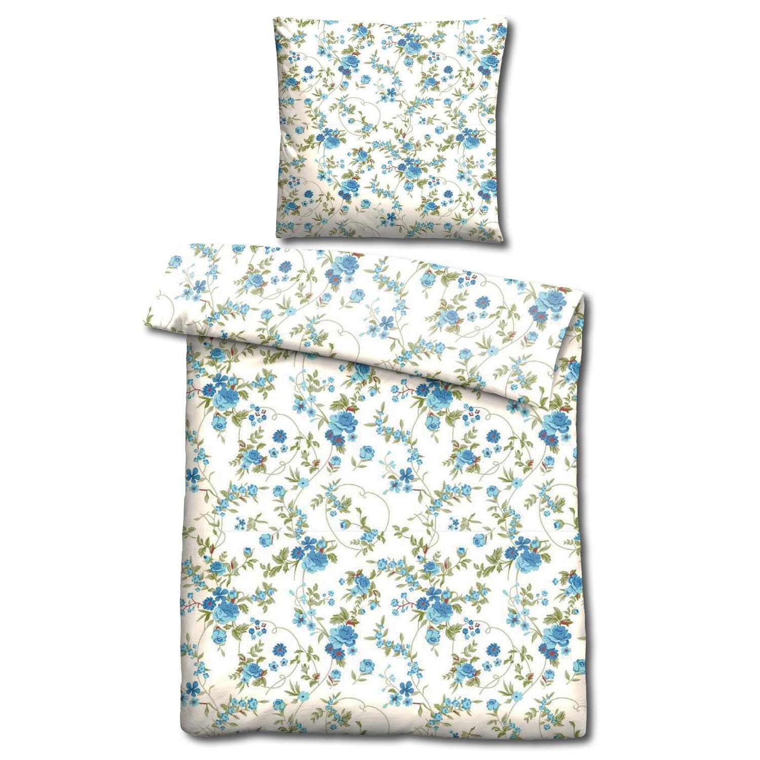 CloudComfort Basic Mikrofaser Bettwäsche blaue Blumen 135 x 200 + 80 x 80 cm