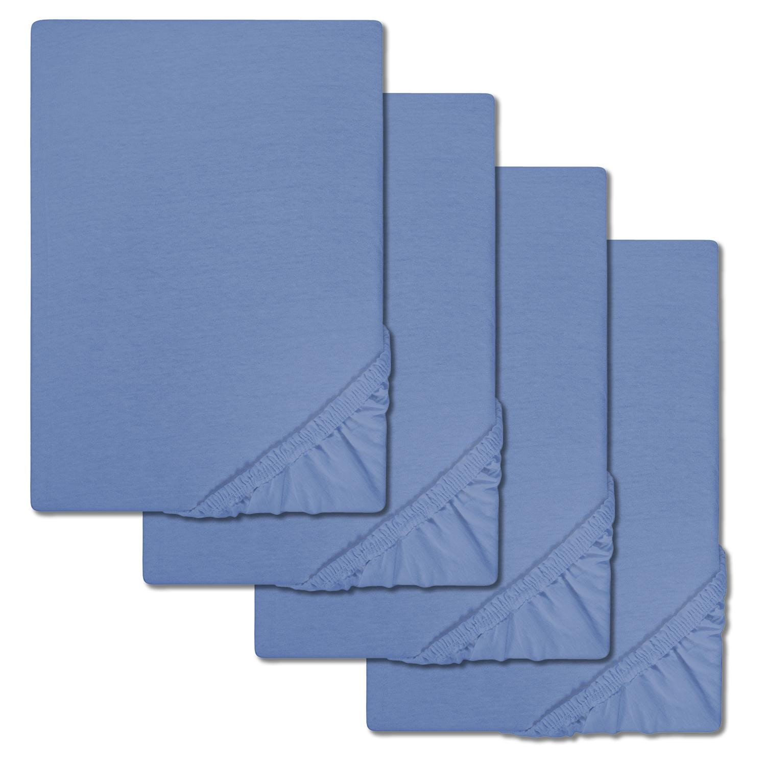 4er-SetCloudComfort Basic Spannbettlaken Jersey-Stretch blau 140 x 190 - 160 x 200 cm (4 Stück)