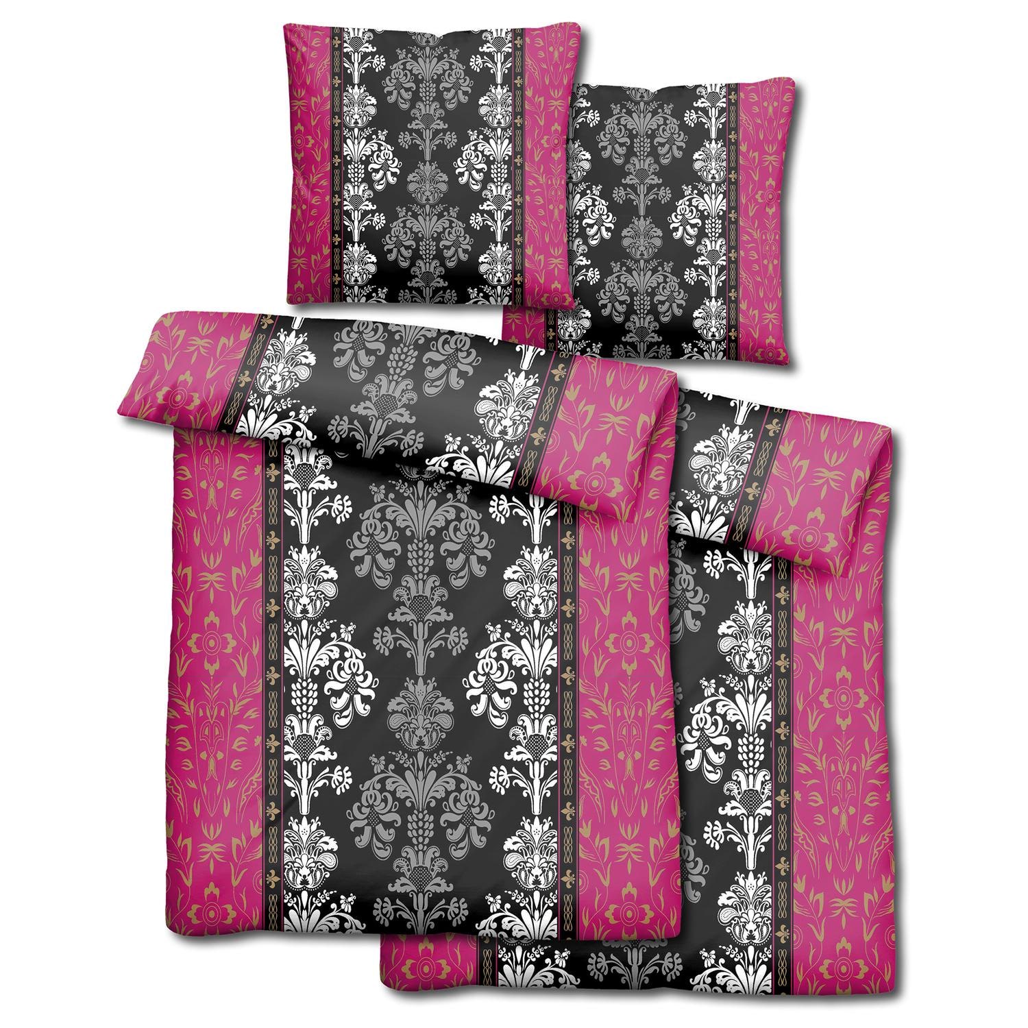 Doppelpack CloudComfort Basic Mikrofaser Bettwäsche schwarz/pink 135 x 200 + 80 x 80 cm