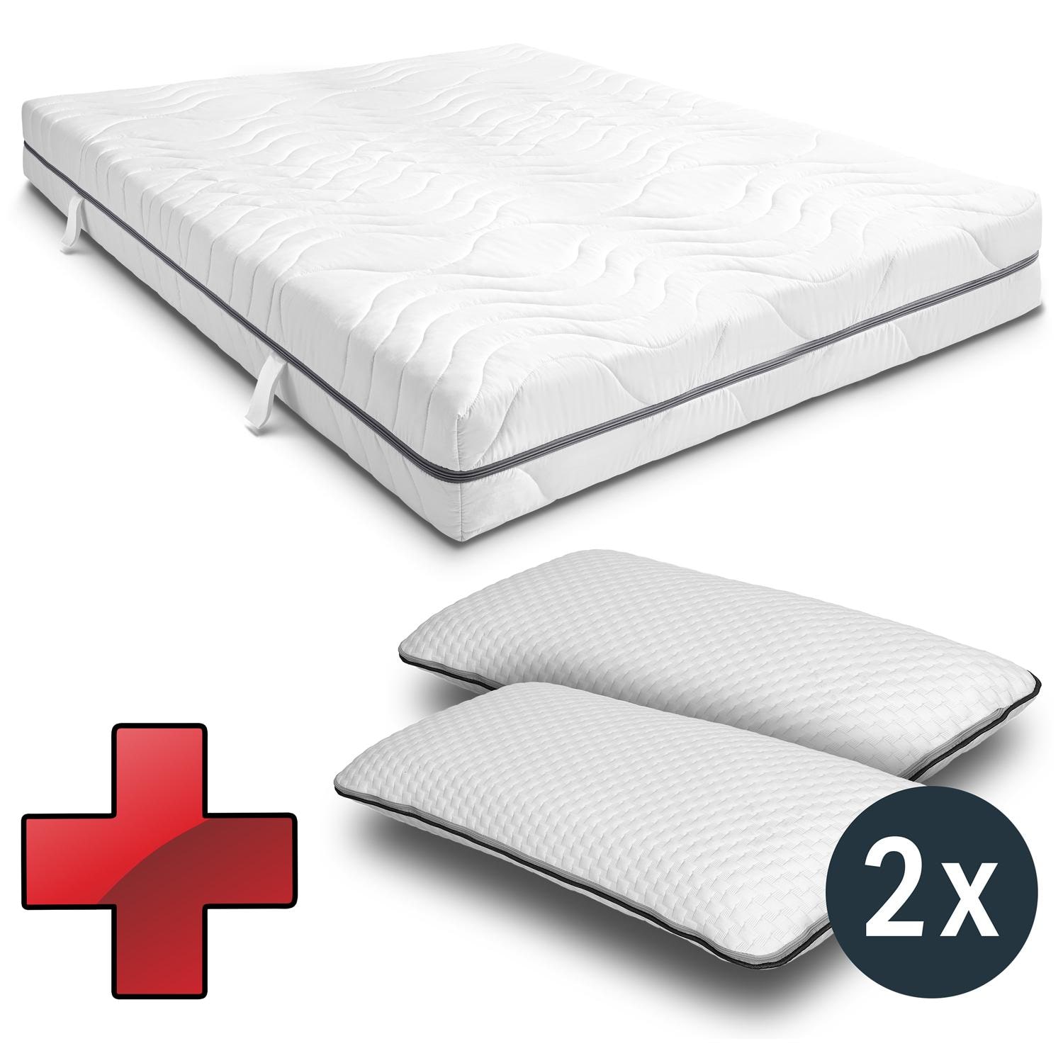 7 Zonen Viskoelastik-Matratze Sleezzz Smart 180 x 200 cm, Höhe 18 cm, Härtegrad H3 mit Air Memoryschaum + 2 x Sleezzz® Smart höhenverstellbares Kissen