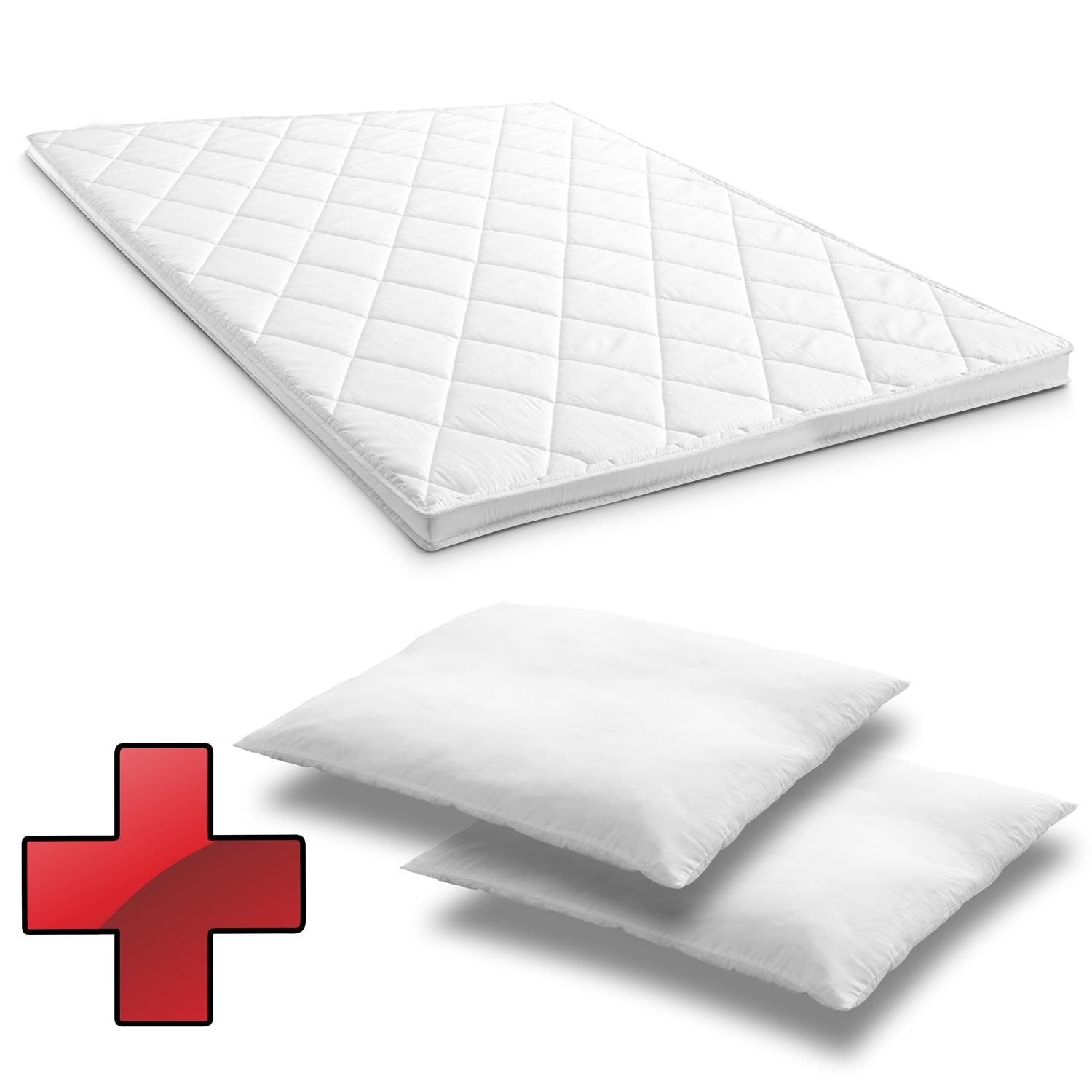 Komfortschaumtopper T6 180 x 200 cm, Höhe 6 cm, Härtegrad H3 + 2 CloudComfort Basic Mikrofaser Kopfkissen 80 x 80 cm