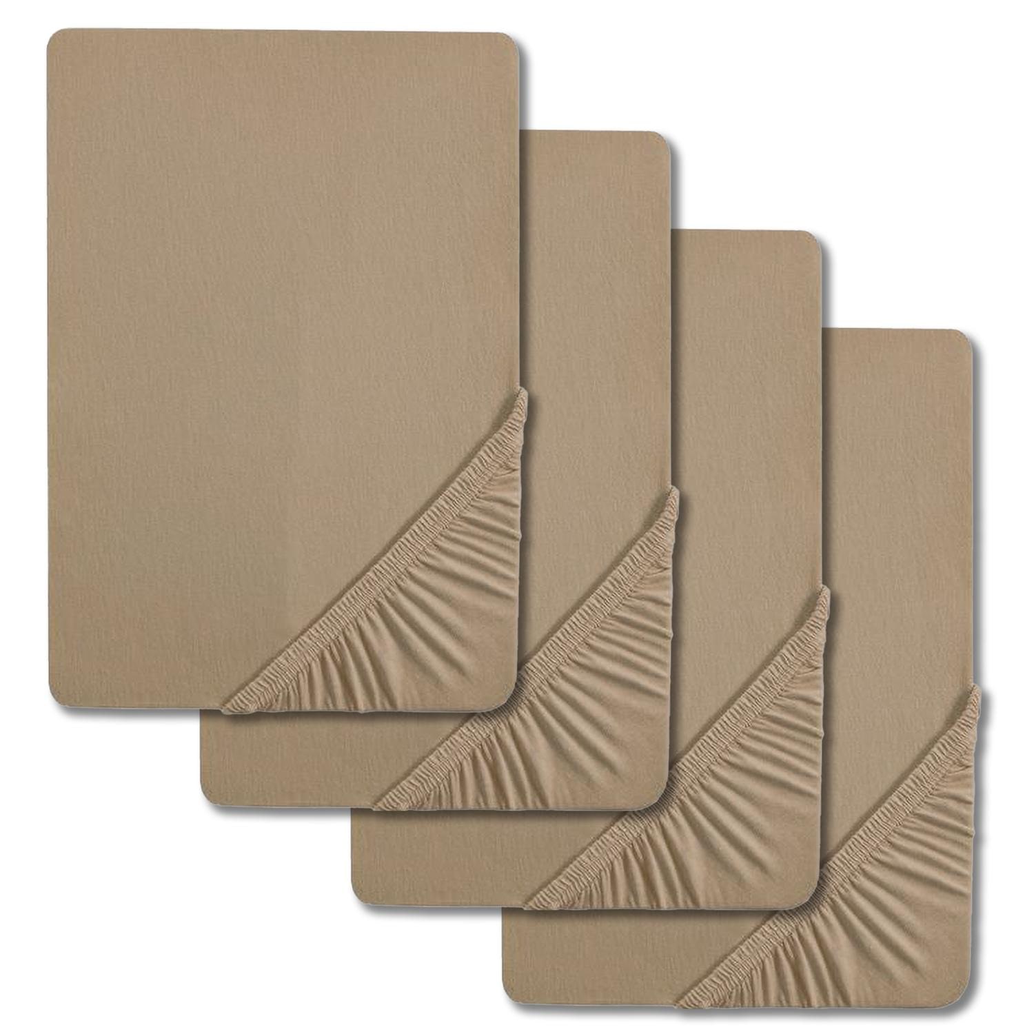4er-Set Castell Jersey Baumwoll Spannbettlaken taupe 90 x 190 - 100 x 200 cm