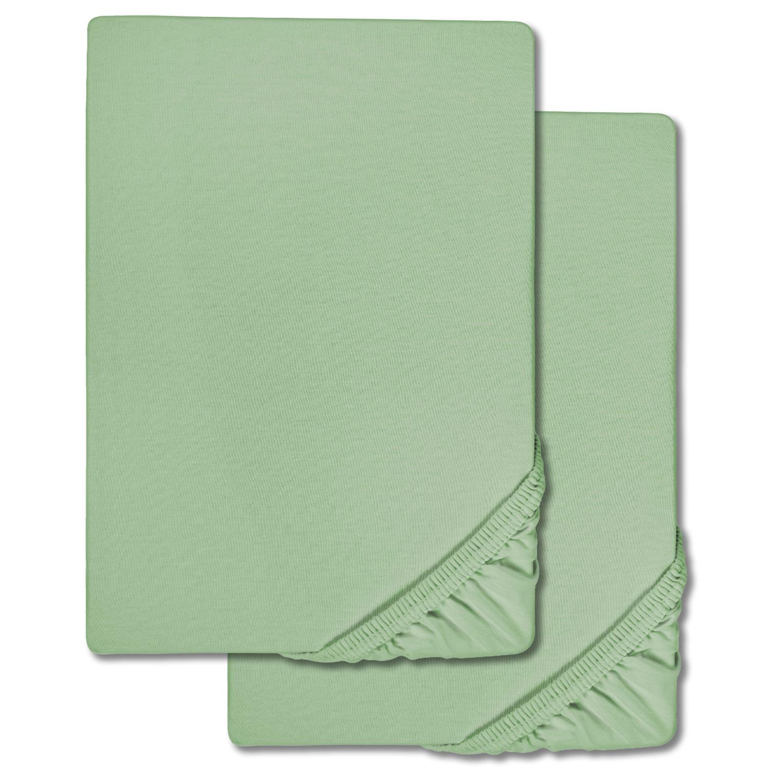 Spannbettlaken Microfaser Interlock-Jersey grün 90 x 190 - 100 x 200 cm Doppelpack