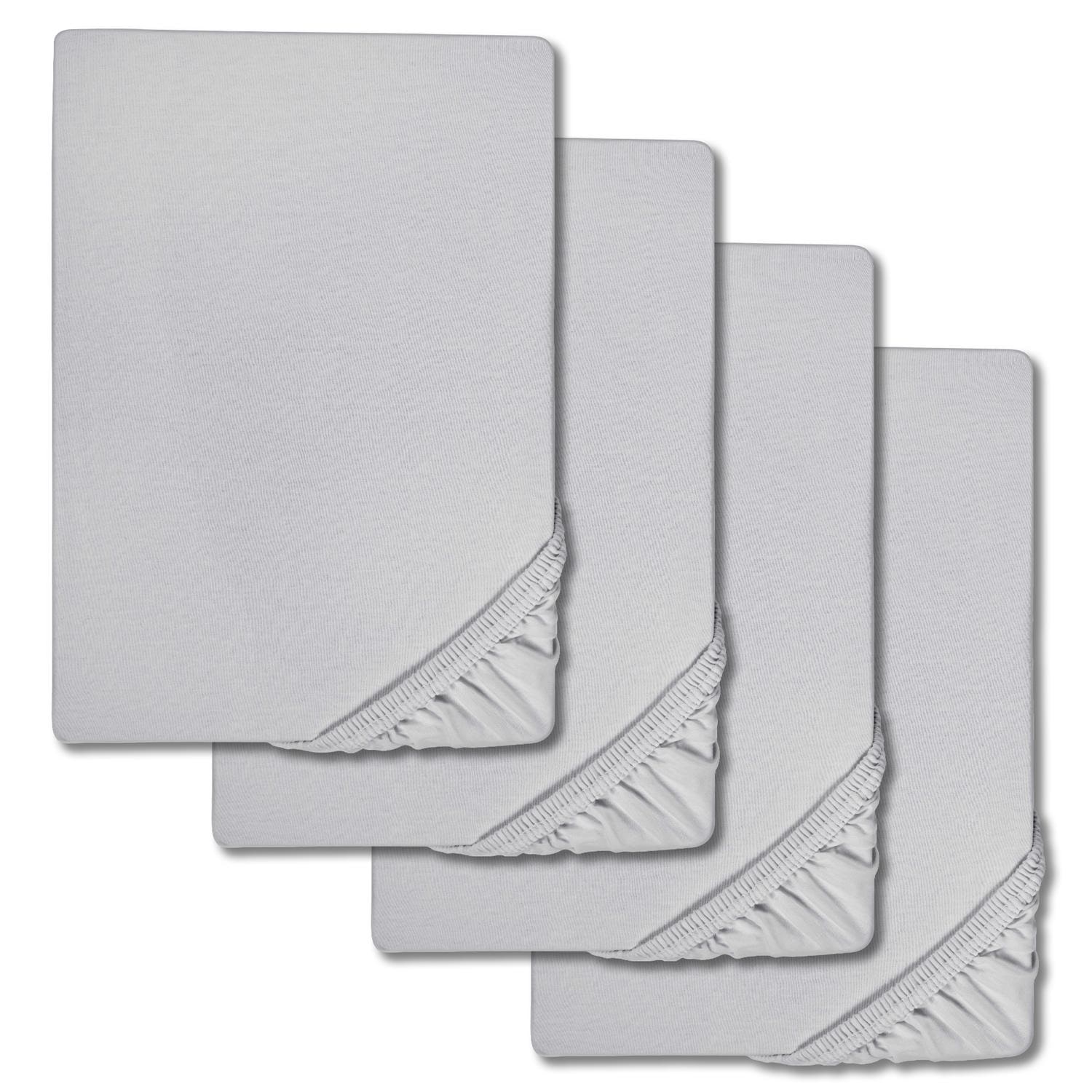 Castell Spannbettlaken Microfaser Interlock-Jersey silber grau 90 x 190 - 100 x 200 cm im 4er-Pack