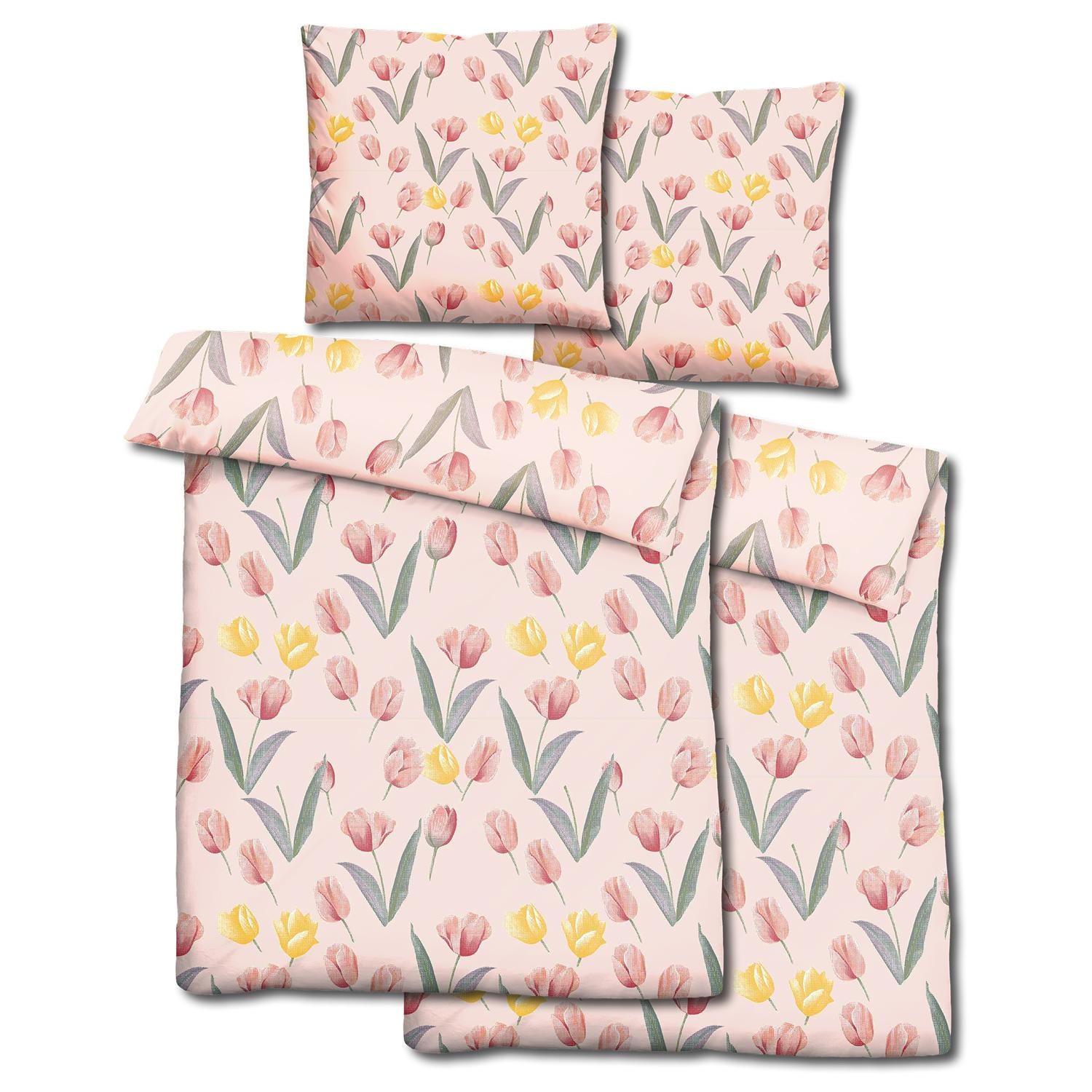 Doppelpack CloudComfort Basic Mikrofaser Bettwäsche Tulpen 135 x 200 + 80 x 80 cm
