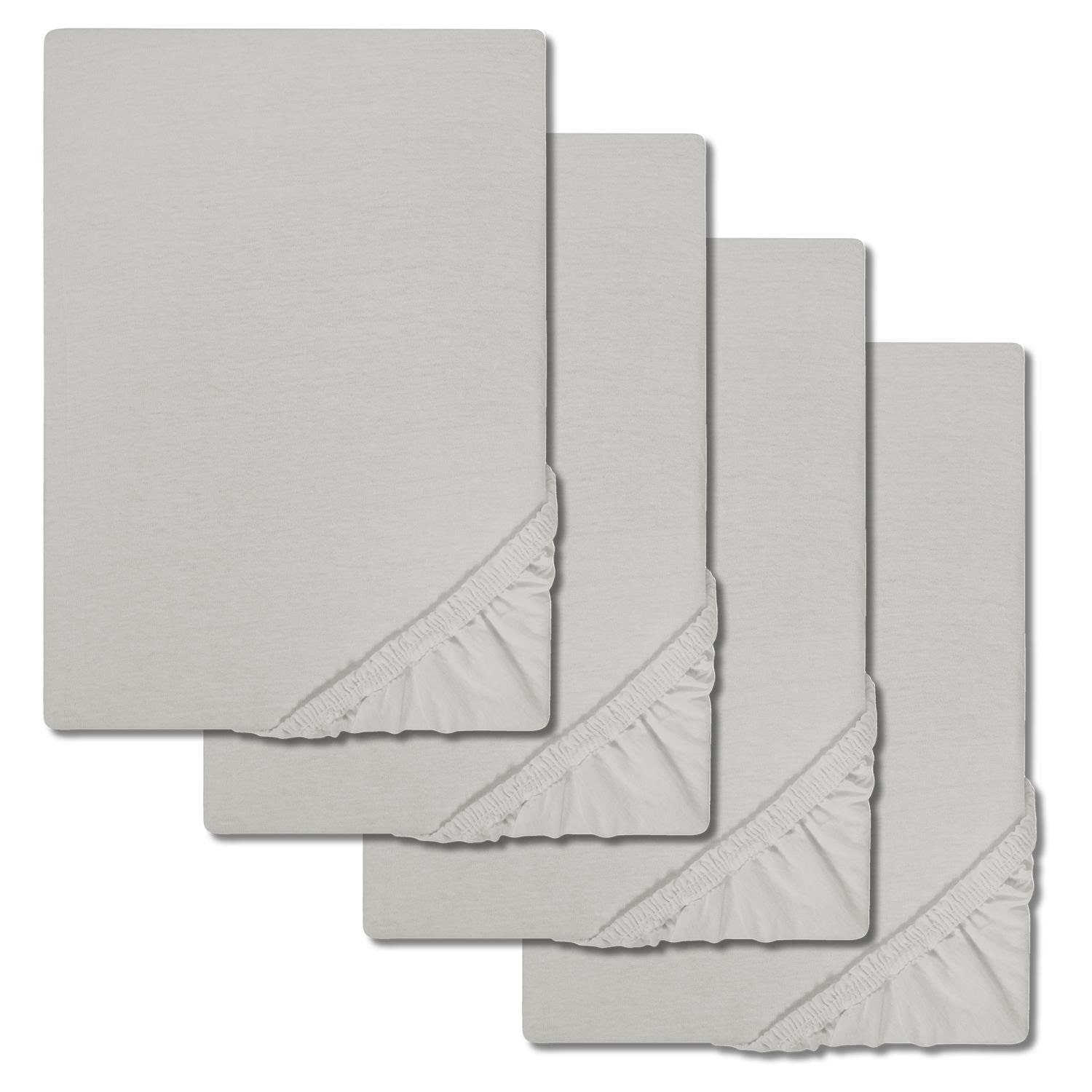 4er-Set Castell Jersey Baumwoll Spannbettlaken silber grau 90 x 190 - 100 x 200 cm