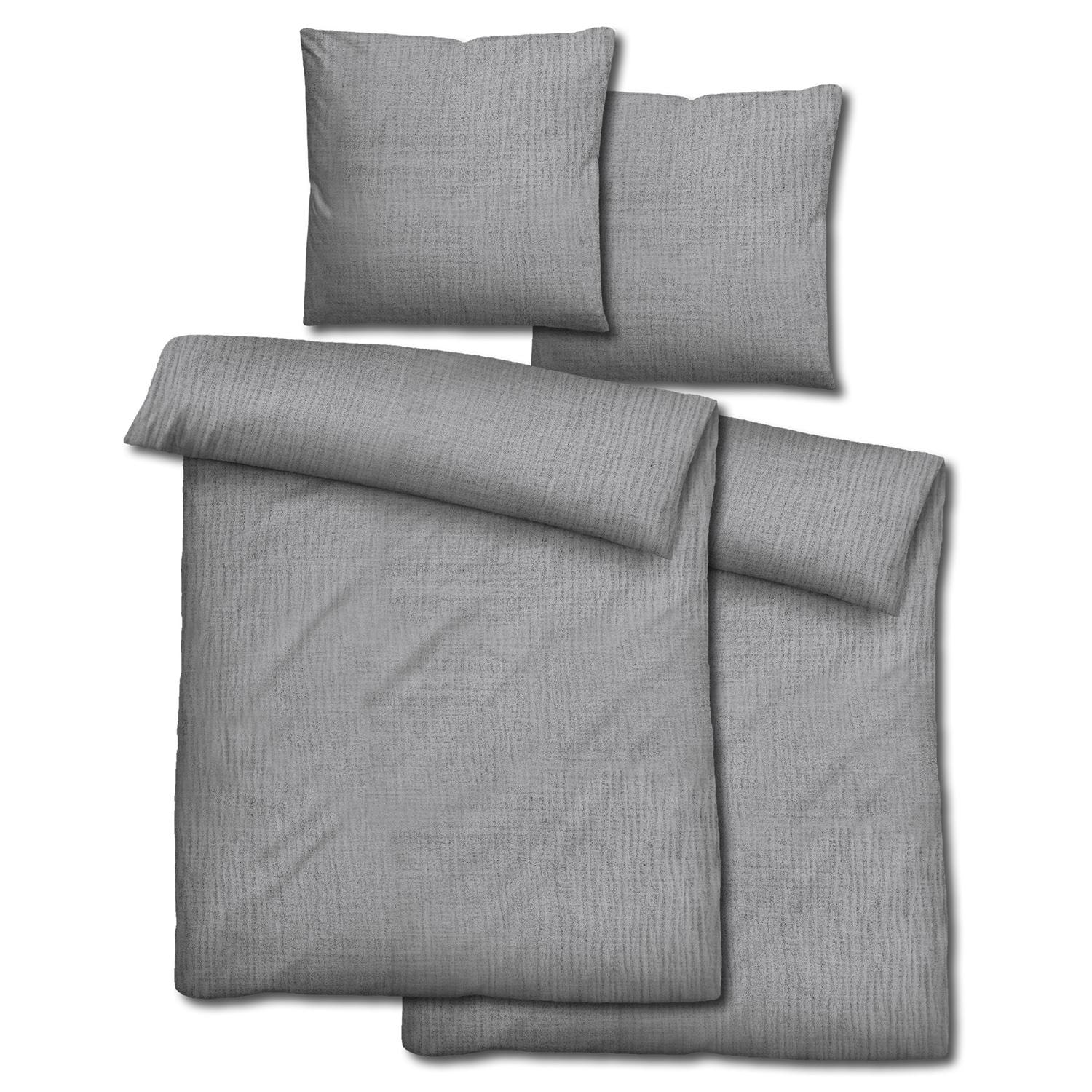 Doppelpack Sleezzz® Musselin Bettwäsche grau 155 x 220 cm + 80 x 80 cm