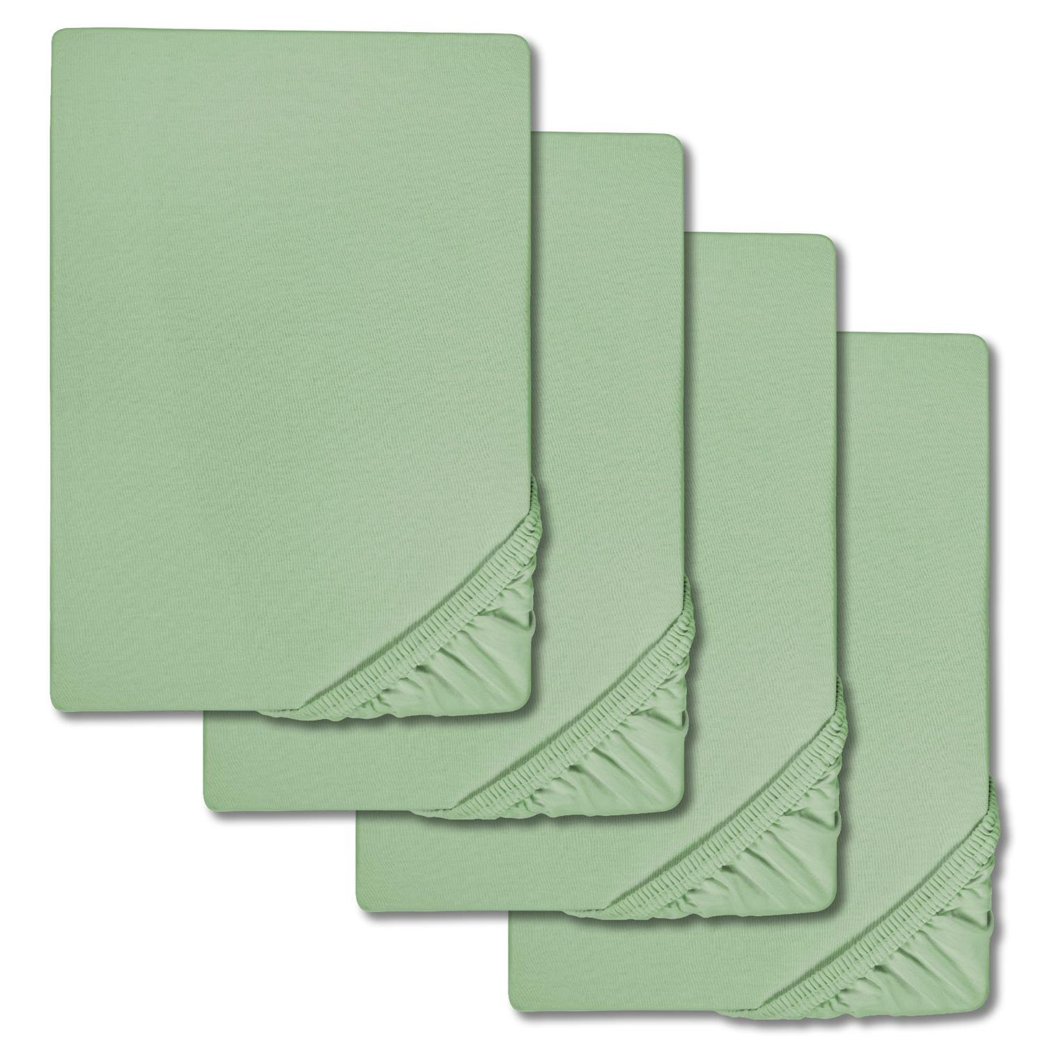 Spannbettlaken Microfaser Interlock-Jersey grün 140 x 190 - 160 x 200 cm im 4er-Pack