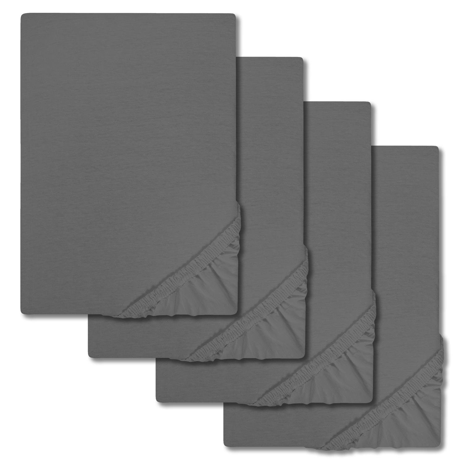 4er-Set Jersey Spannbettlaken dunkelgrau 90 x 190 - 100 x 200 cm aus 100% Bio Baumwolle
