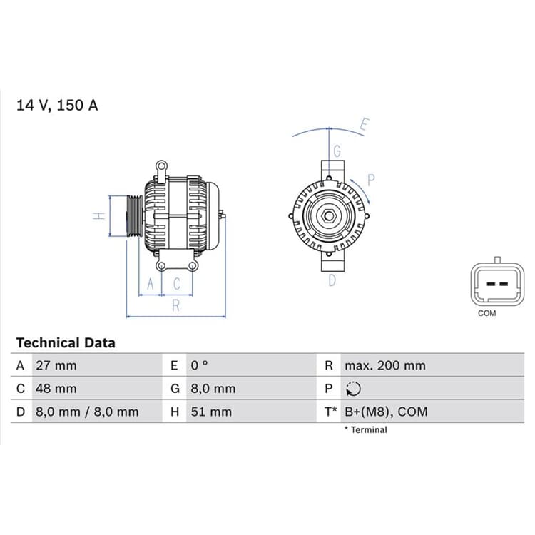 Bosch Lichtmaschine 150A Mini Mini + Cabriolet Mini Clubman 0986048740