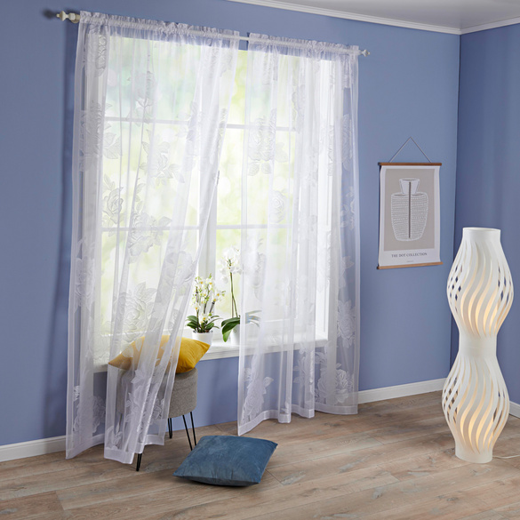 Gardine Rosen, weiß 140 x 230 cm