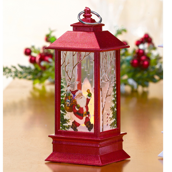 LED-Laterne Nostalgie Weihnachtsmann rot
