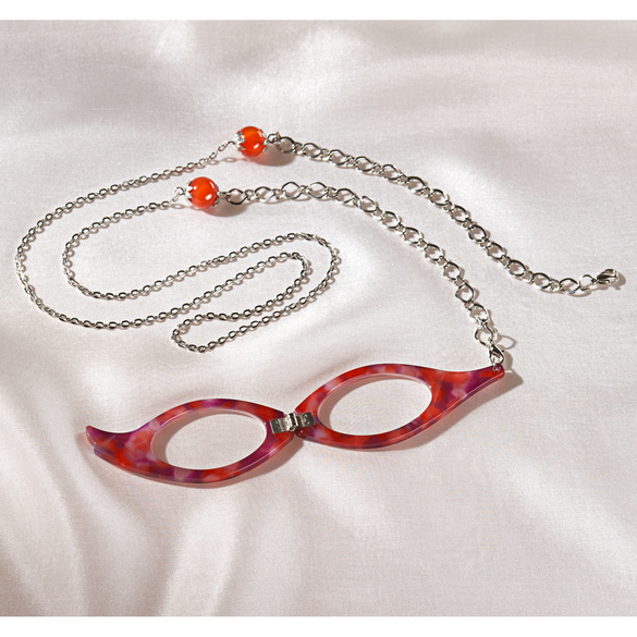 Lesebrille mit Kette rot, +2.0 dpt