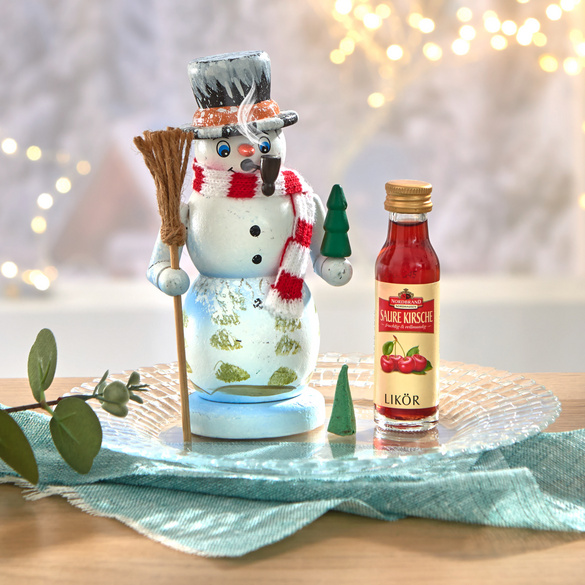 Räuchermännchen Schneemann mit Nordbrand-Likör 'Sauerkirsche'