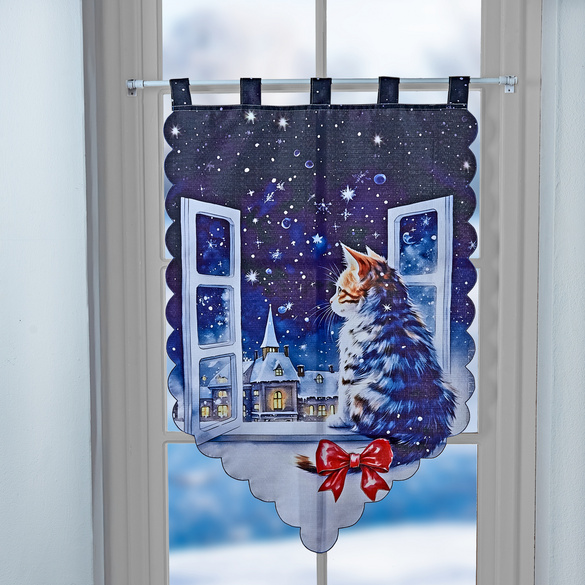 Scheiben-Gardine 'Winterszene mit Katze' Eldo