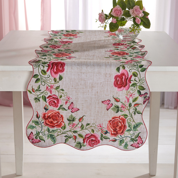 Tischläufer 'Rosen' mit Languettenrand 40 x 140 cm Eldo