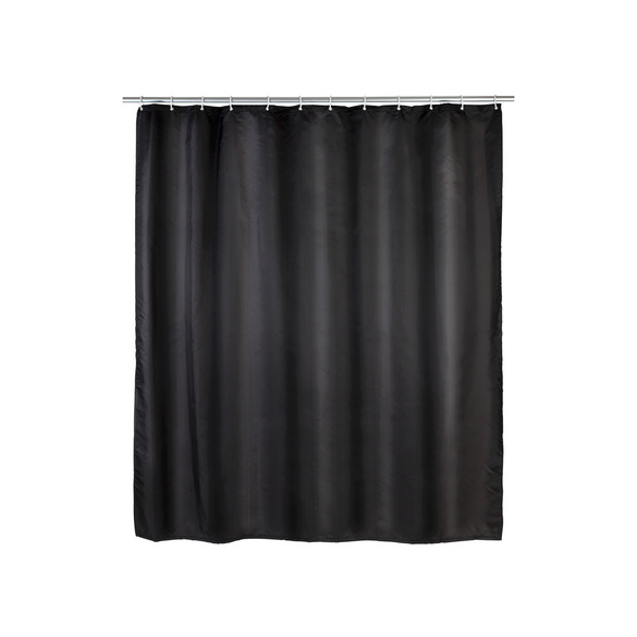 WENKO Anti-Schimmel Duschvorhang Uni Black, Textil (Polyester), 180 x 200 cm, waschbar