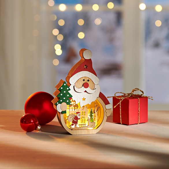 Weihnachtsdeko Holzfigur LED 'Santa'