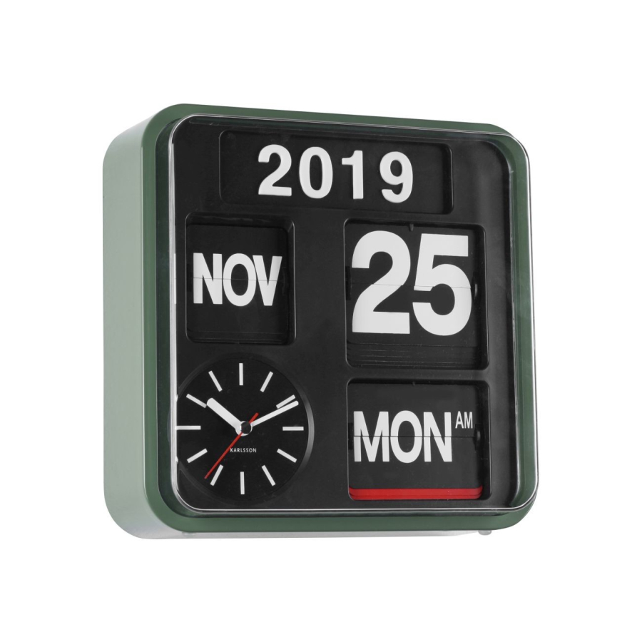 KARLSSON Mini Flip Uhr mit Kalender - green black - 24,5x24,5x10 cm
